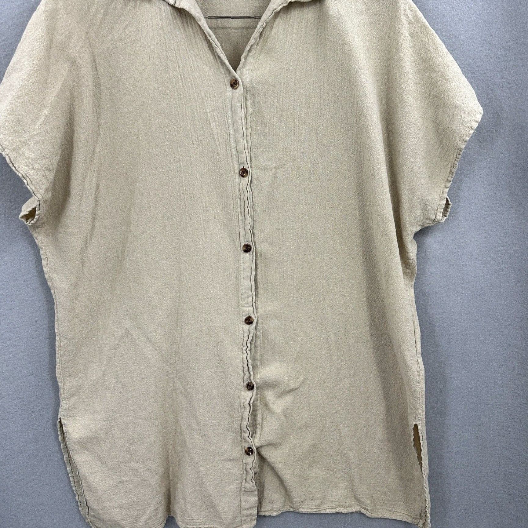 Vintage Seaspice Resort Blouse Women Small Beige Cotton Casual Tunic Short Sleeve Bohemian Designer Size S / US 4 / IT 40 - 4 Thumbnail