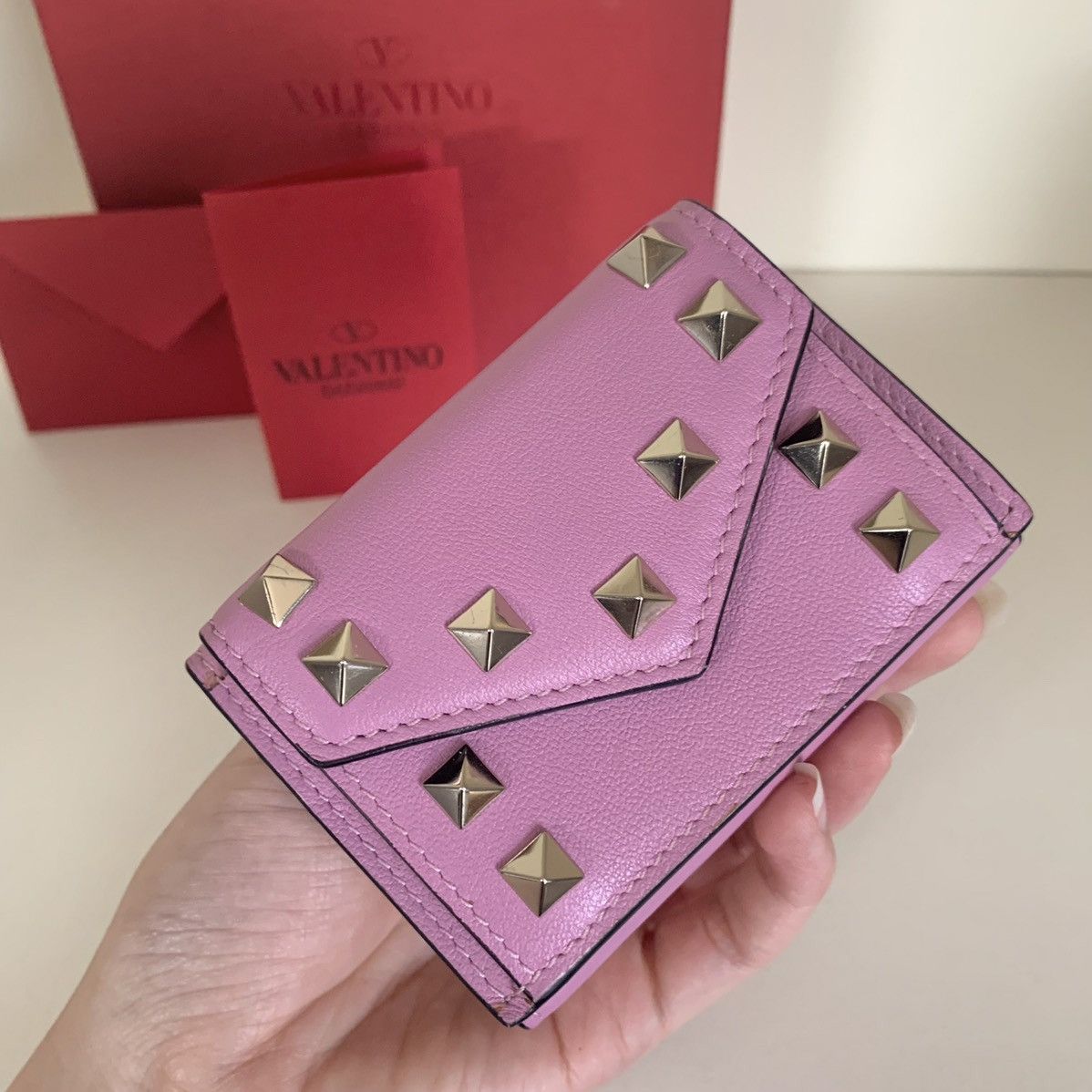 Valentino Pink rockstud trifold wallet Size ONE SIZE - 19 Thumbnail