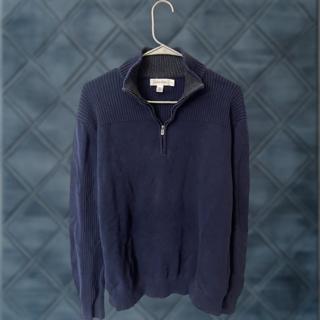 Calvin Klein Calvin Klein Men's Sweater 1/4 Zip Mock Neck Large Blue Size US L / EU 52-54 / 3 - 1 Thumbnail