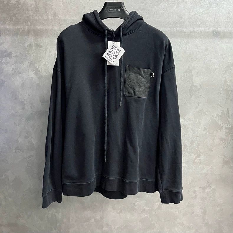 Loewe Loewe Black Leather Patch Hooded Sweatshirt Size US XL / EU 56 / 4 - 1 Thumbnail