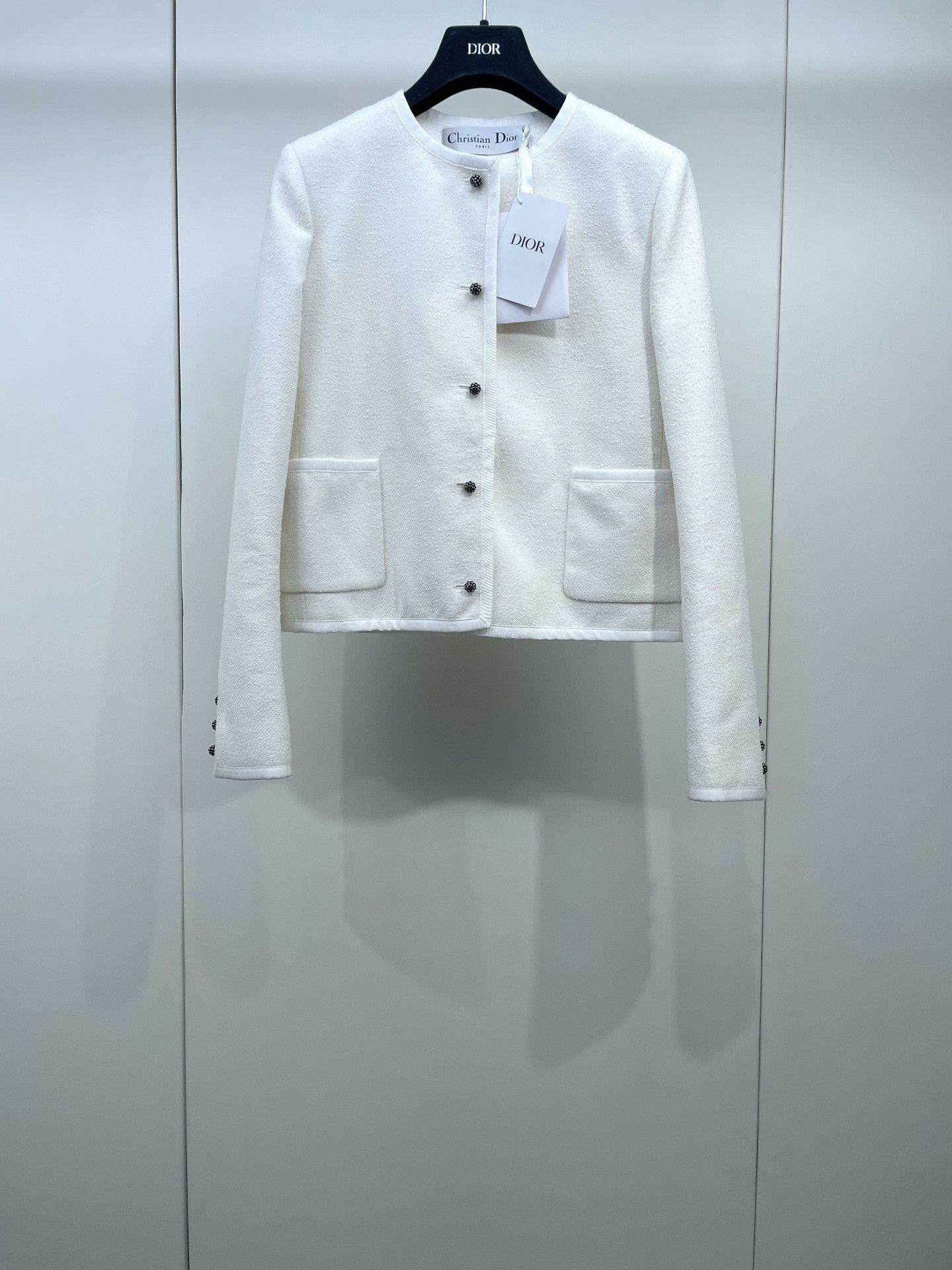 Dior Dior 25 Round Neck White Double Pocket Coat Size XXS / US 00 / IT 34 - 1 Thumbnail