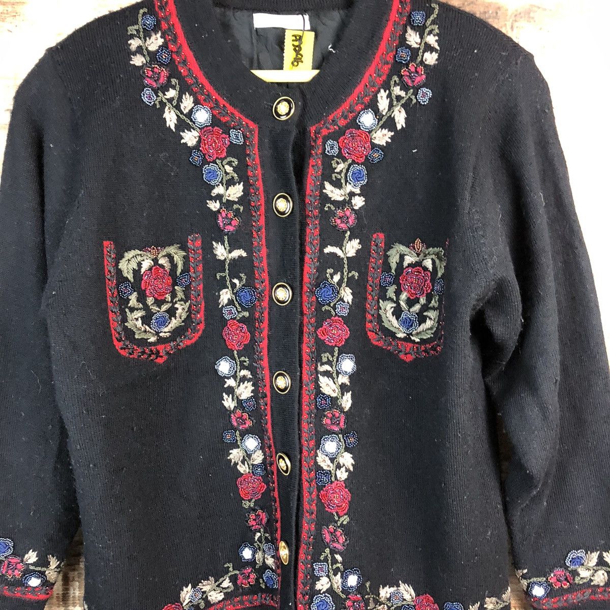 Homespun Knitwear × Japanese Brand Unchicpull Black art Patterned Cardigans #A2996 Size M / US 6-8 / IT 42-44 - 5 Thumbnail