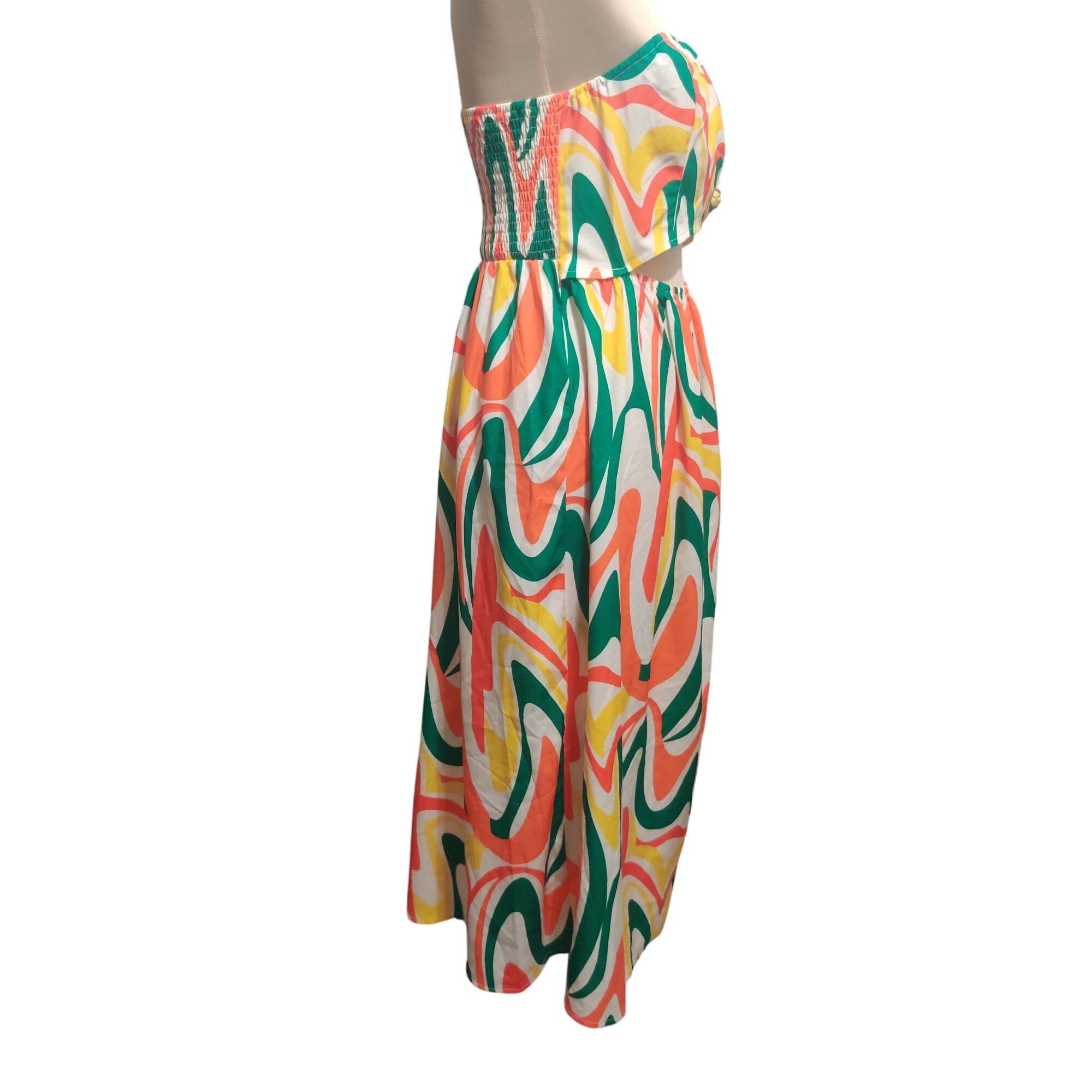 Shein Shein 8/10 Multicolor Swirl Strapless Cutout Midi Dress Tube Size L / US 10 / IT 46 - 3 Thumbnail