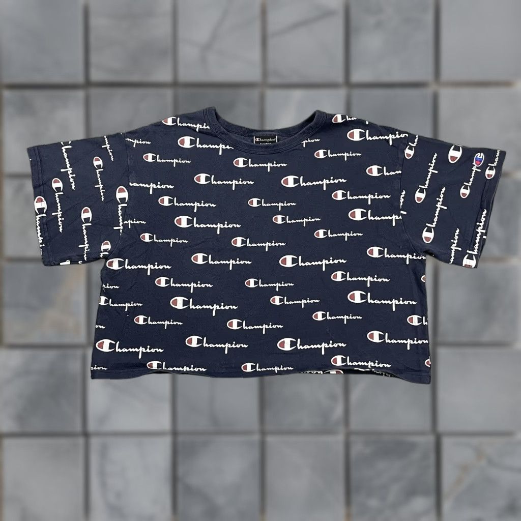 Champion Champion Cropped T-shirt Womens XL Black AOP Spell Out Short Sleeve All Over* Size XL / US 12-14 / IT 48-50 - 1 Thumbnail