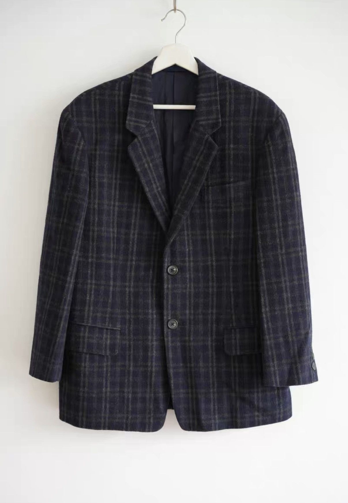 Yohji Yamamoto Yohji Yamamoto 90s Navy Vintage Plaid Blazer K4 Size US S / EU 44-46 / 1 - 1 Thumbnail