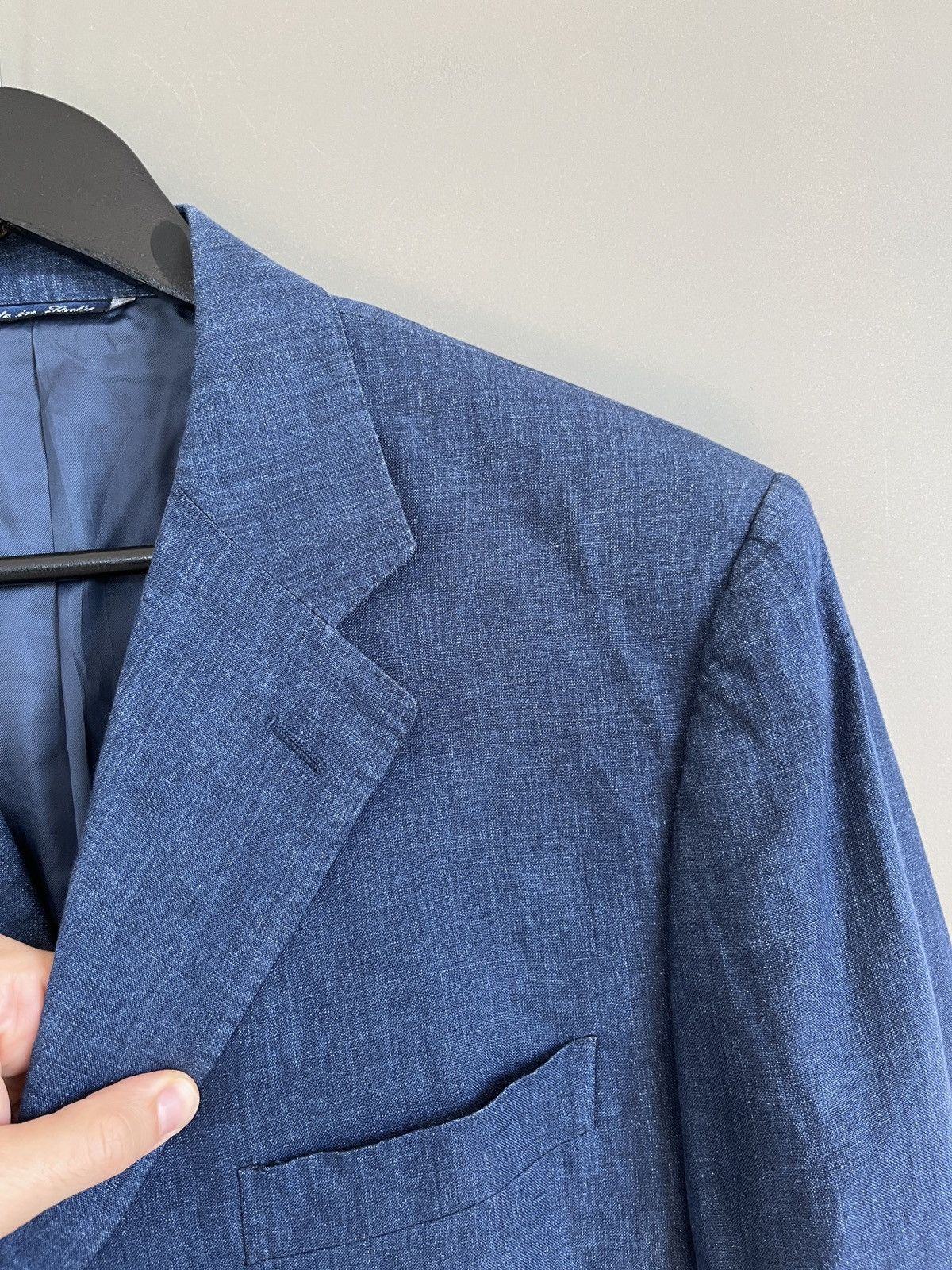 Canali CANALI Luxury Three Buttons Linen Blue Classic Sport Blazer Size 50R - 5 Thumbnail