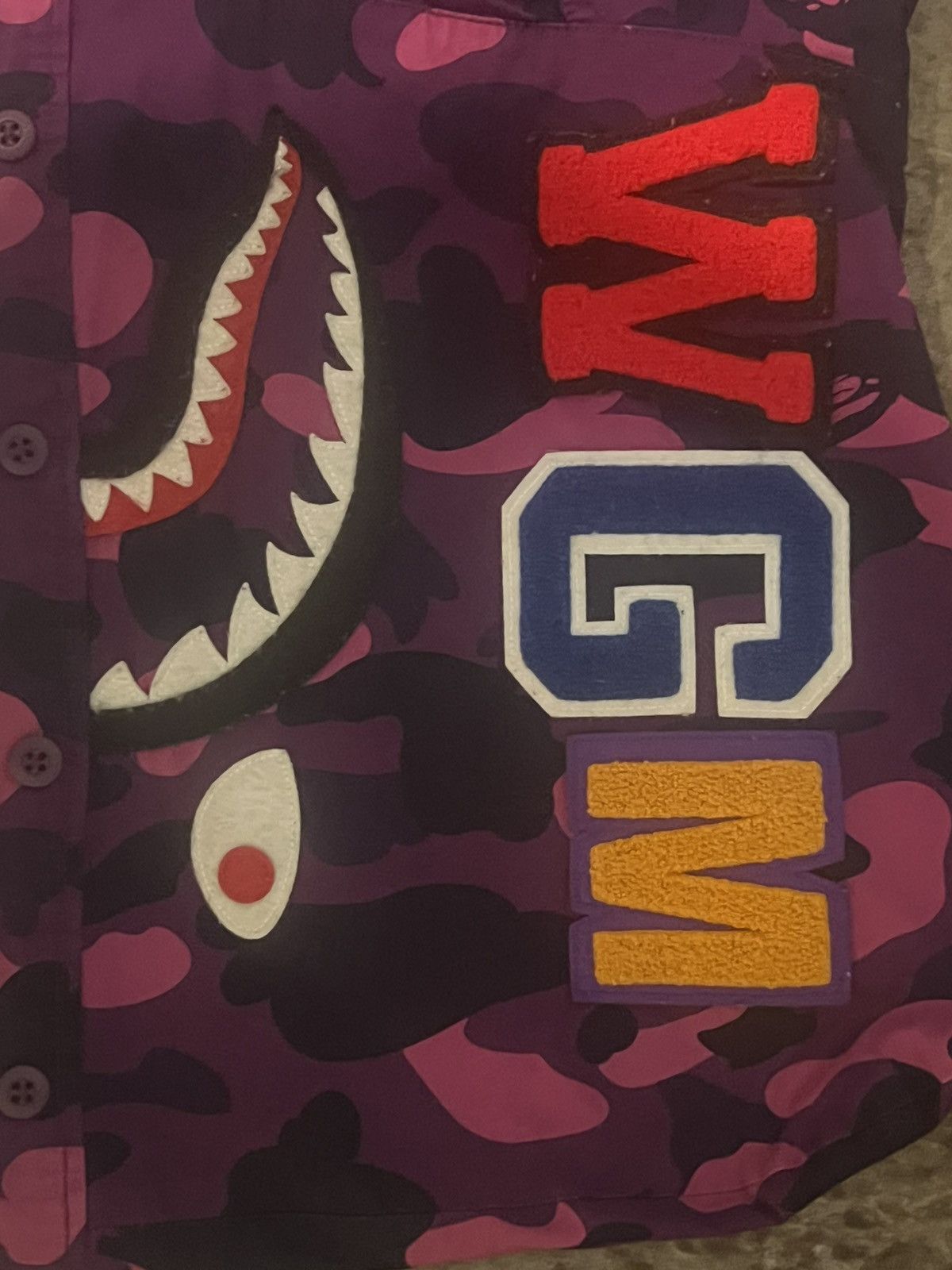 Bape Rare BAPE A Bathing Ape Purple Camo Shark Button Shirt Size US XL / EU 56 / 4 - 20 Thumbnail
