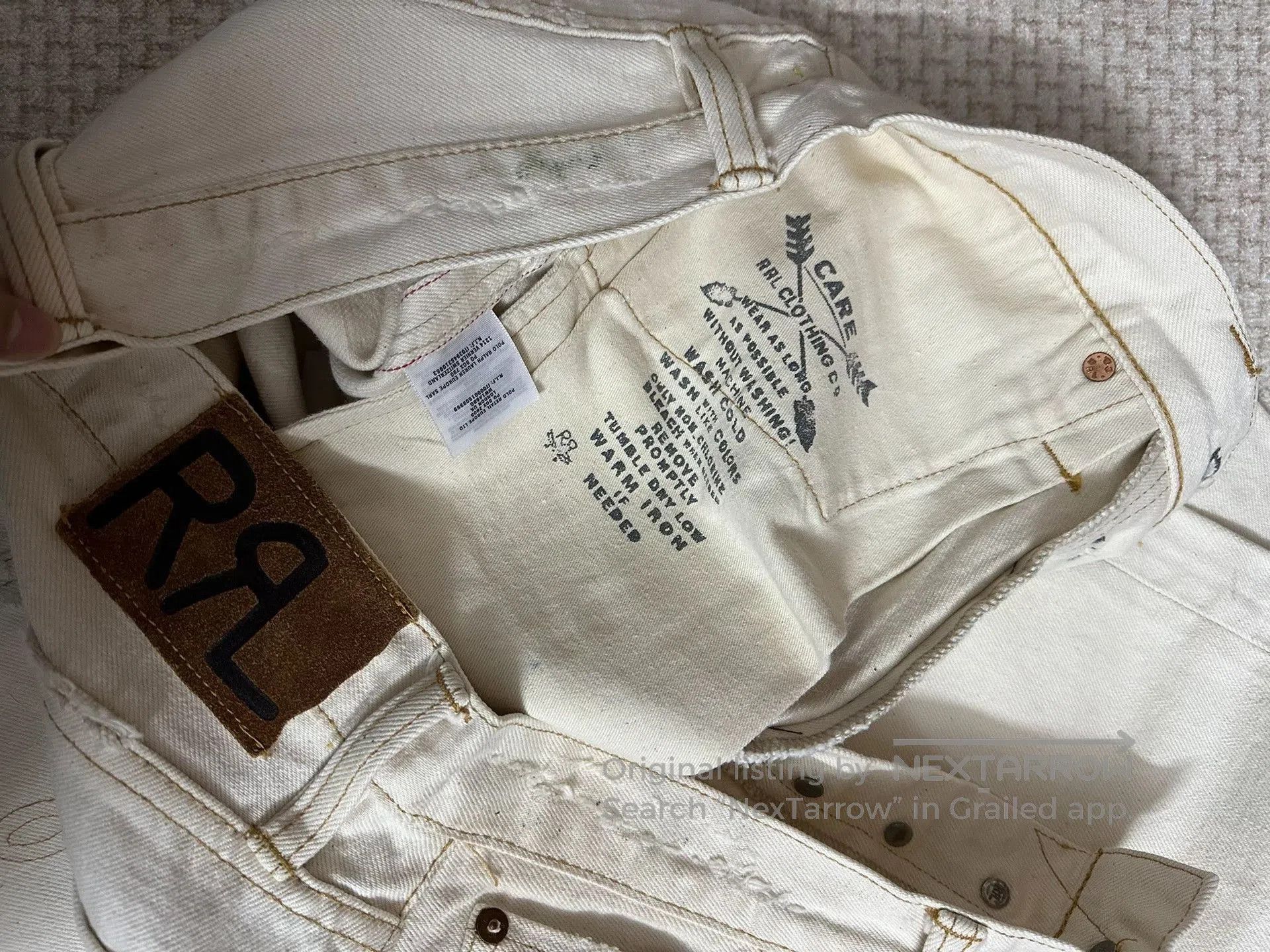 RRL Ralph Lauren RRL Vintage Ivory Distressed Straight Jeans. Size US 32 / EU 48 - 8 Thumbnail