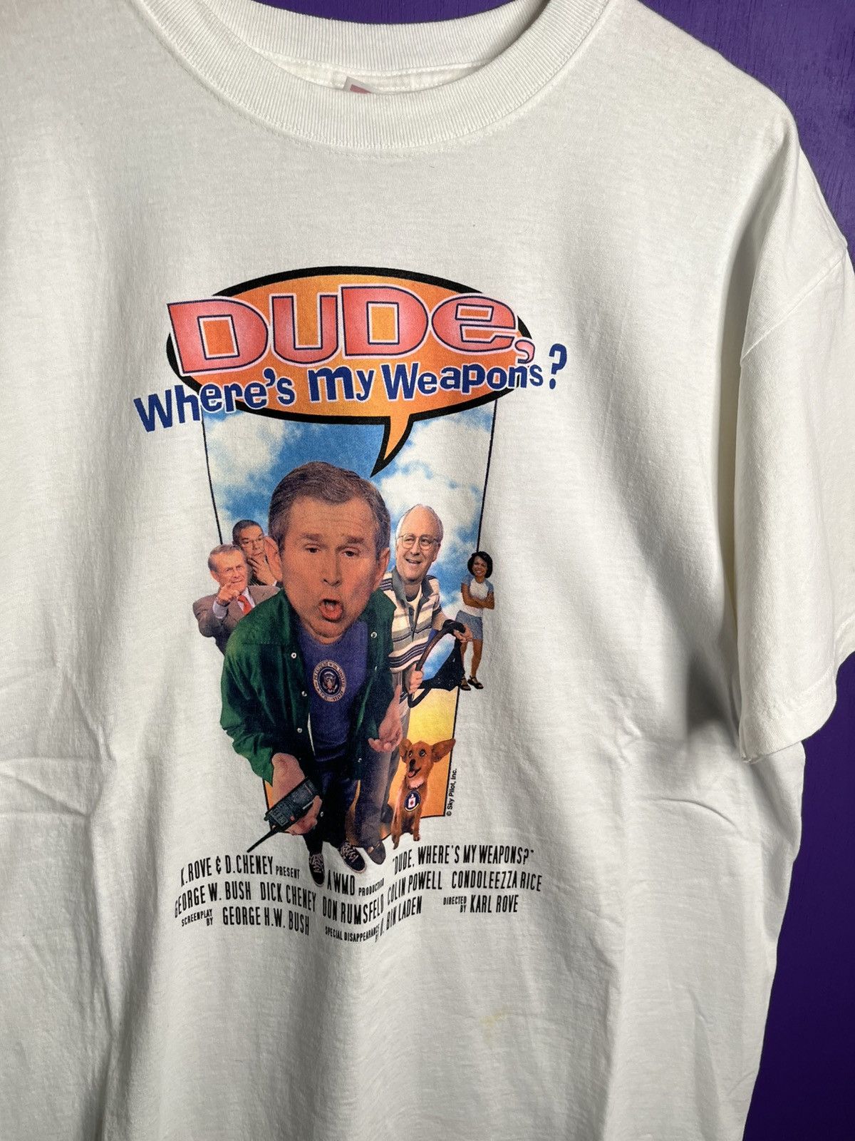 Vintage Vintage 90s George bush DUDE where’s my weapons tee Size US L / EU 52-54 / 3 - 3 Thumbnail
