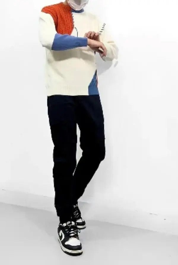Japanese Brand Orenge White Turtleneck Patchwork Pullovers Sweatshirt Size US M / EU 48-50 / 2 - 5 Thumbnail