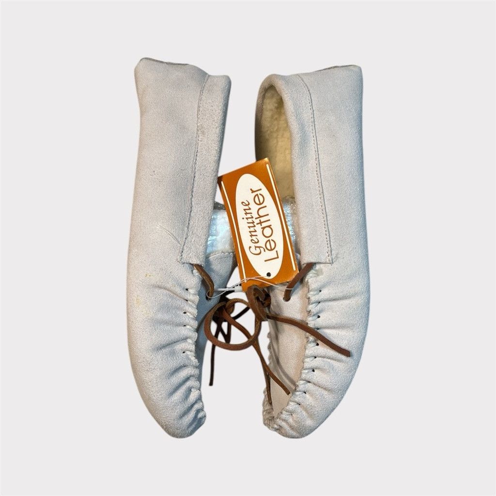 The Unbranded Brand NEW Mens 6 VINTAGE Leather Moccasin Slippers Cream White NWT Size US 6 / IT 36 - 3 Thumbnail