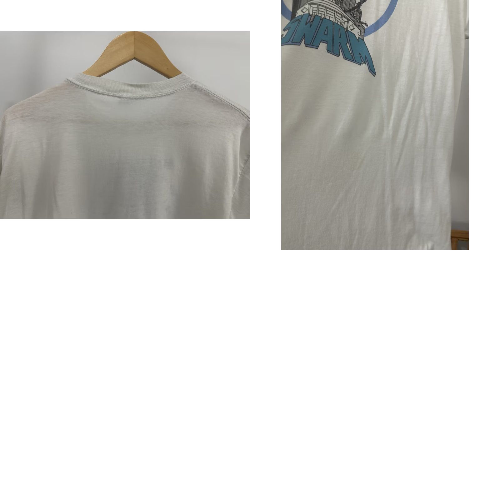 NBA VTG 80s NBA Charlotte Hornets Swarm Paper Thin Burnout Worn T-Shirt XL Mens White Size US XL / EU 56 / 4 - 8 Thumbnail