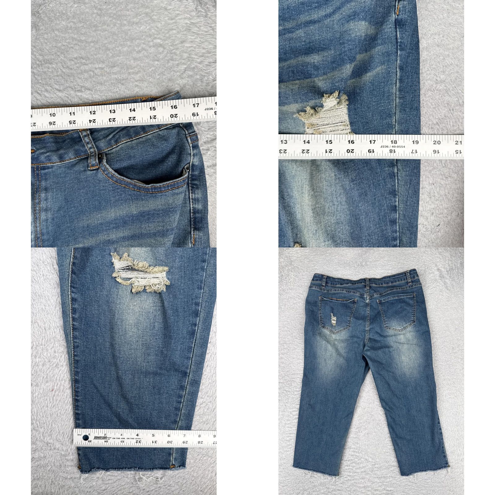 Vintage ROSWEAR Jeans Womens XL Blue Medium Wash High Rise Crop Distressed Stretch 34x19 Size 40" / US 18 - 9 Thumbnail