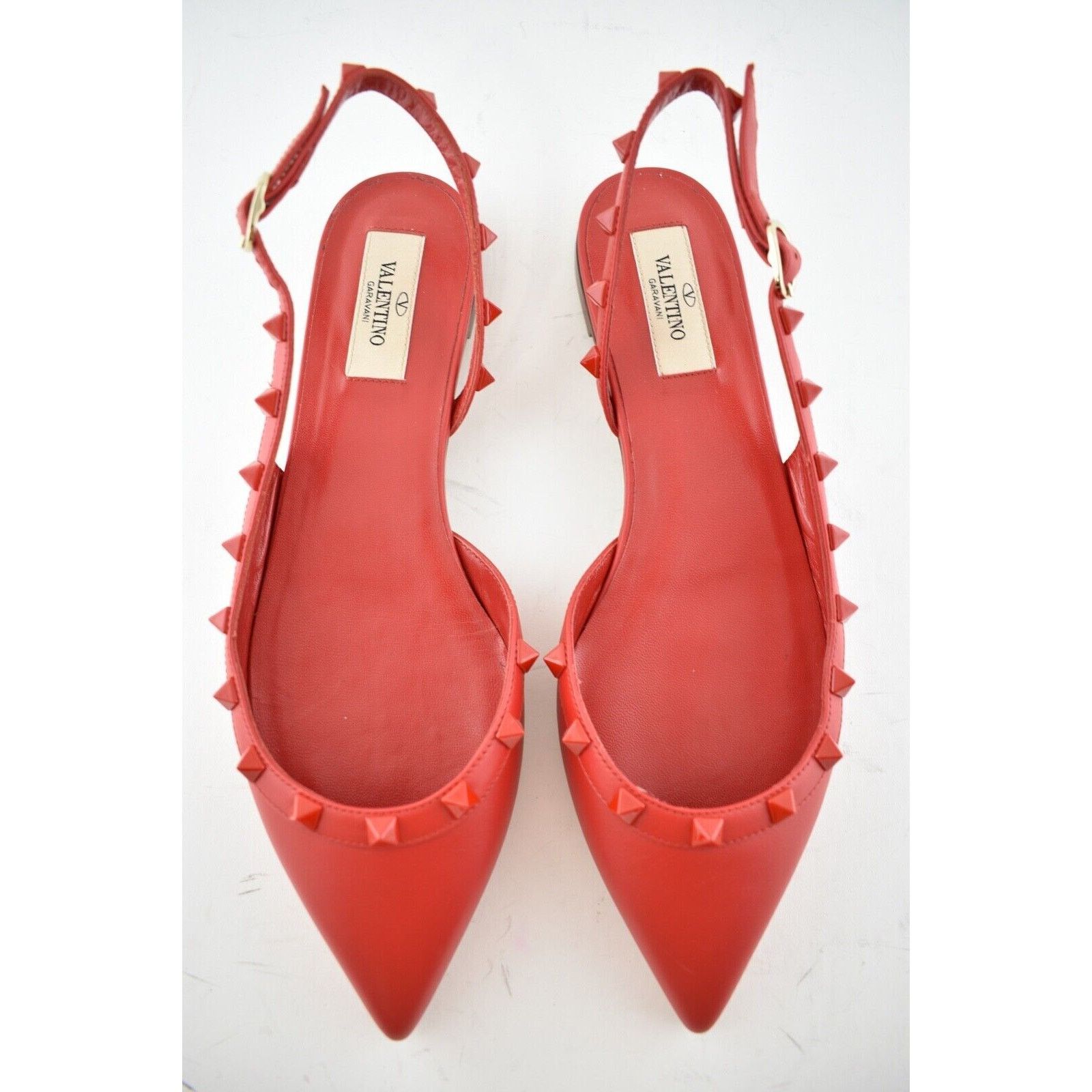 Valentino Valentino Rockstud Red Tonal Stud Pointed Slingback Ballet Size US 6.5 / IT 36.5 - 8 Thumbnail