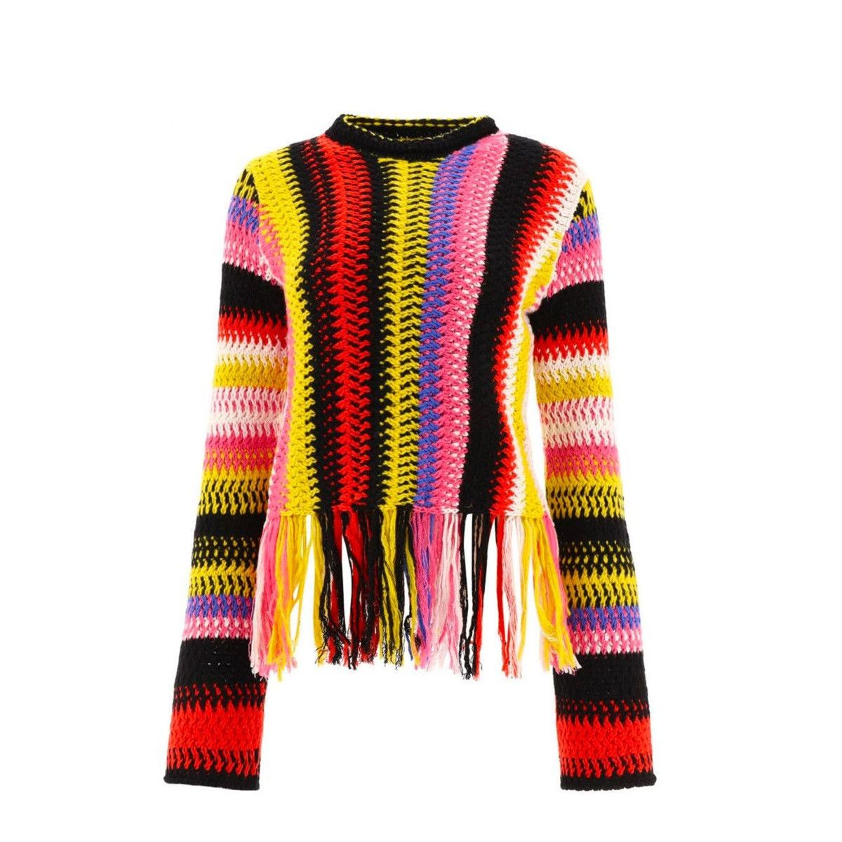 image of Chloe Chloé Striped Fringe Bottom Tassel Detailed Knit Jumper, Women's (Size XS)