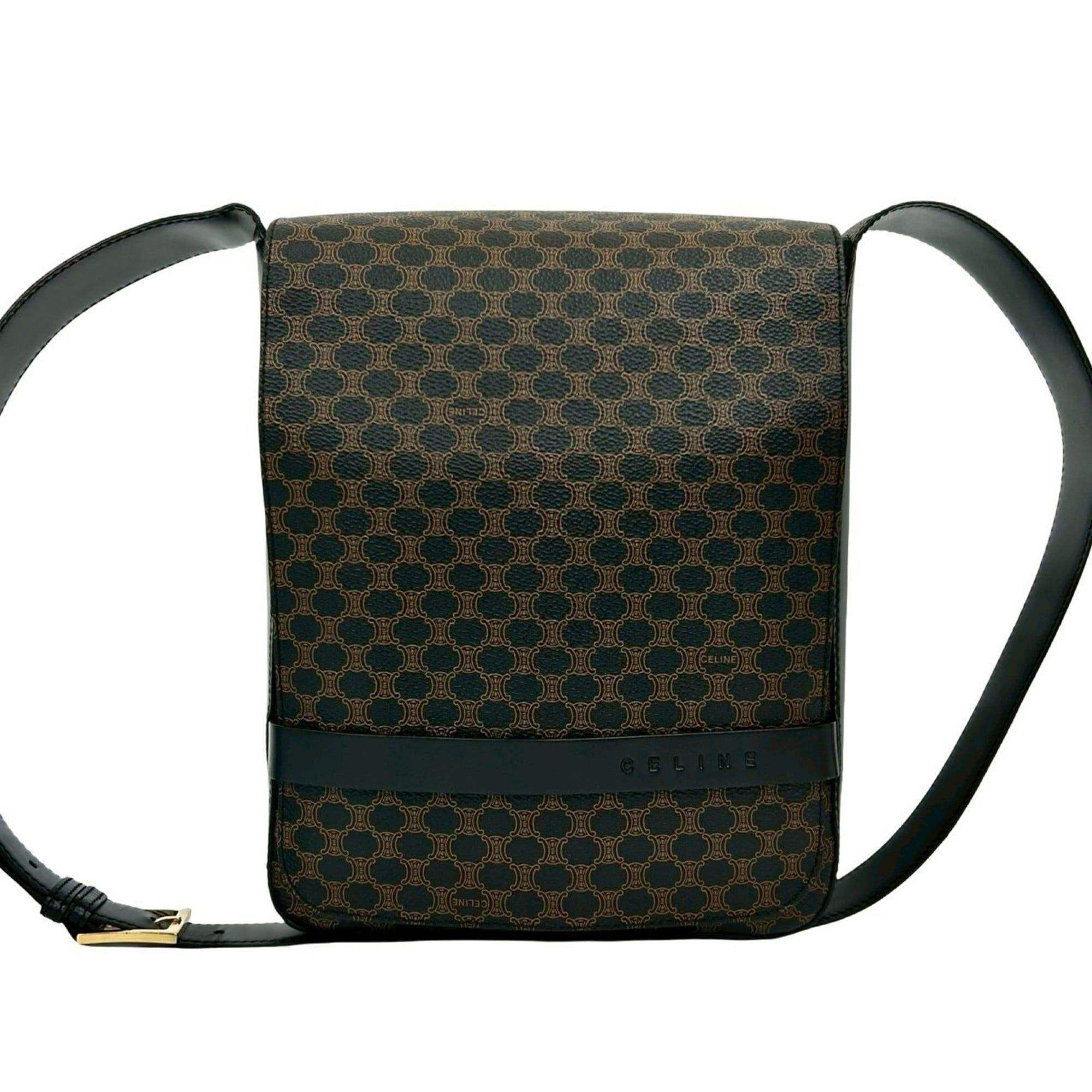 Celine CELINE Macadam Blason Leather Shoulder Bag, Sacoche, Black/Brown, 31778 Size ONE SIZE - 1 Thumbnail