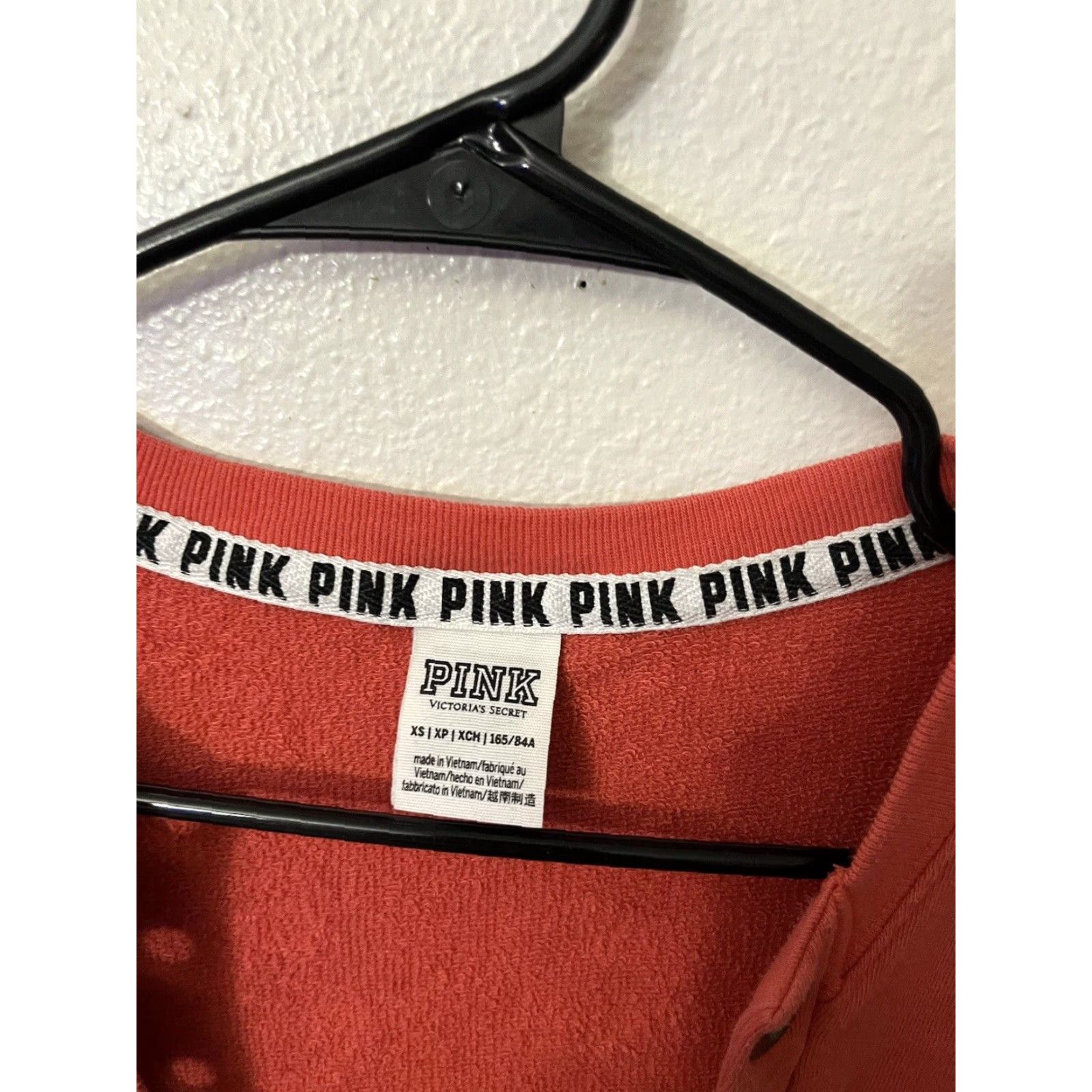 Pinko Victoria's Secret PINK Sweatshirt Women XS Red V-Neck Lace Up Logo Activewear Size XS / US 0-2 / IT 36-38 - 2 Thumbnail