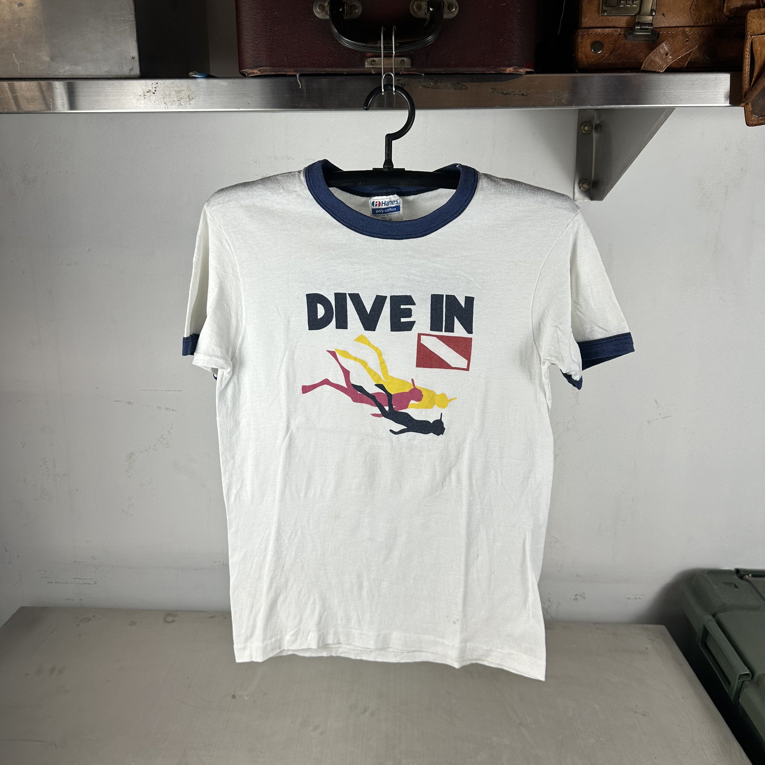 Vintage 80s Dive In Graphic Single Stitch Ringer T-shirt