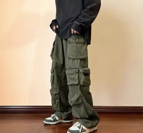 Japanese Brand Olive Green Baggy Cargo Pants - Y2K Skate Streetwear Size US 34 / EU 50 - 3 Thumbnail