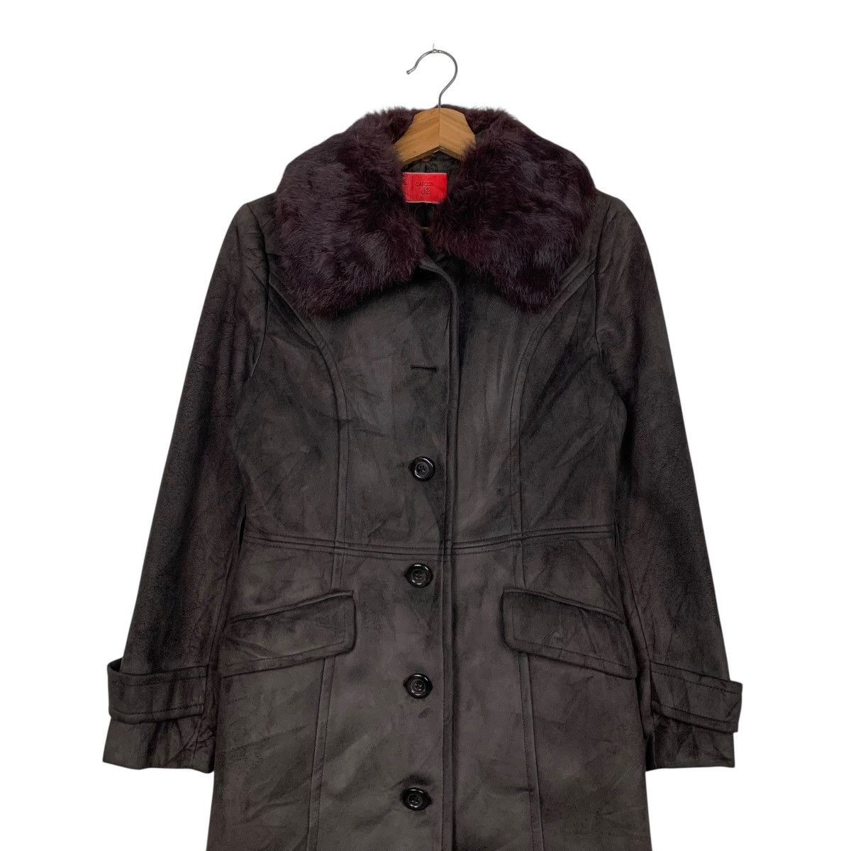 Japanese Brand GARÇON de GRIS Rabbit Fur Neck Long Coat #1734-C77 Size S / US 4 / IT 40 - 3 Thumbnail