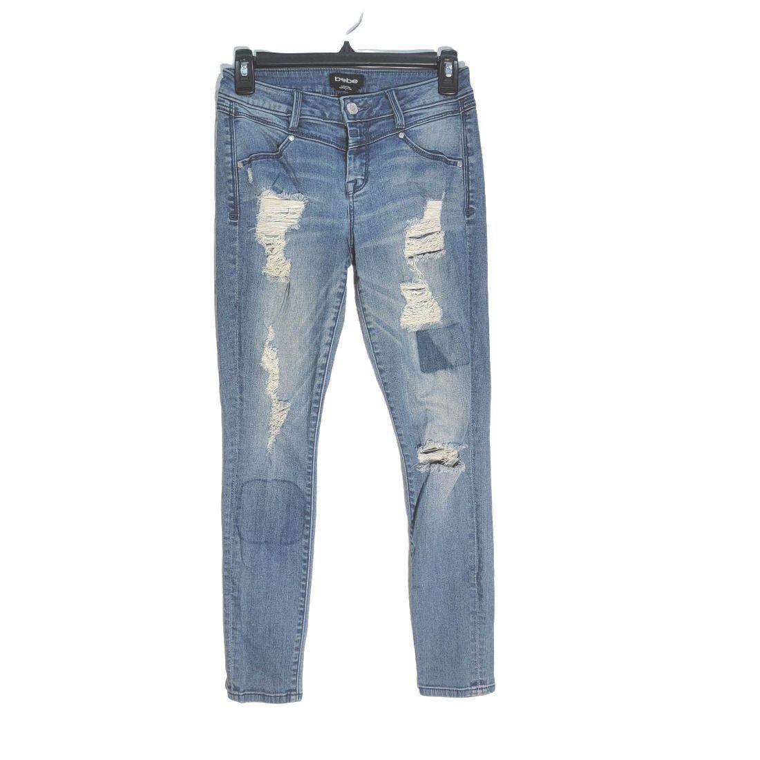Bebe ❤️❤️BEBE Women Mid Rise Skinny Jeans Size 26 Patched Ripped Size 26" / US 2 / IT 38 - 2 Thumbnail