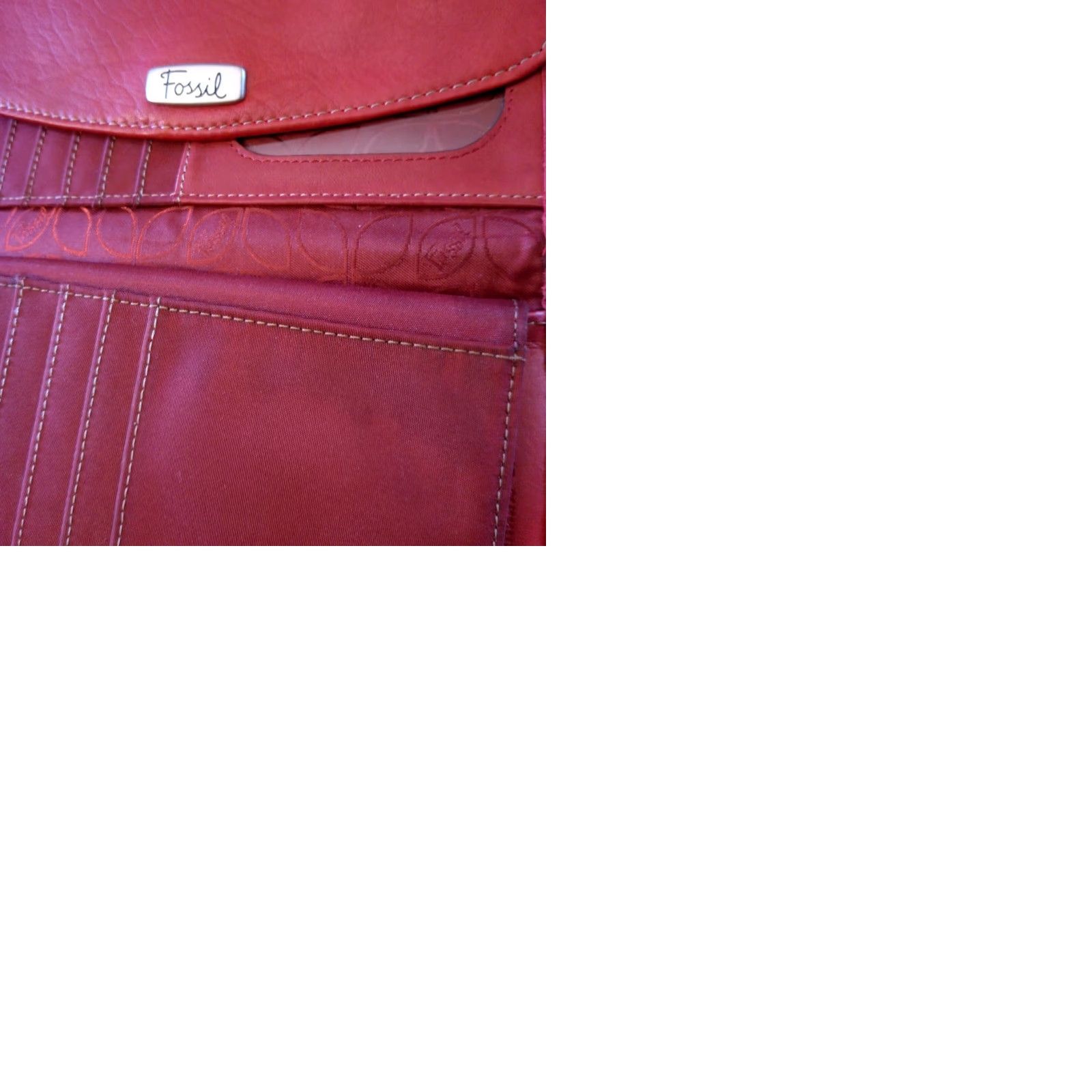 Fossil Fossil Wallet Tri-fold Red Leather 12 Card Slots Checkbook ID Window 2 Bill Slots Change Slot Zipper Works Womens Size ONE SIZE - 10 Thumbnail