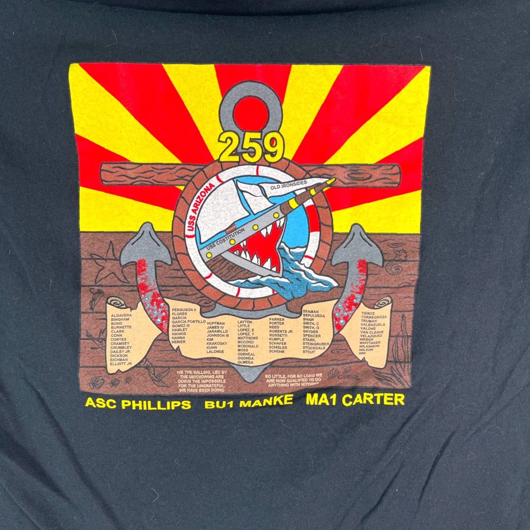 Gildan US Navy 259 USS Arizona T-Shirt Graphic 2 Sided Blue Mens L Crew Neck Cotton Gildan Size US L / EU 52-54 / 3 - 4 Thumbnail