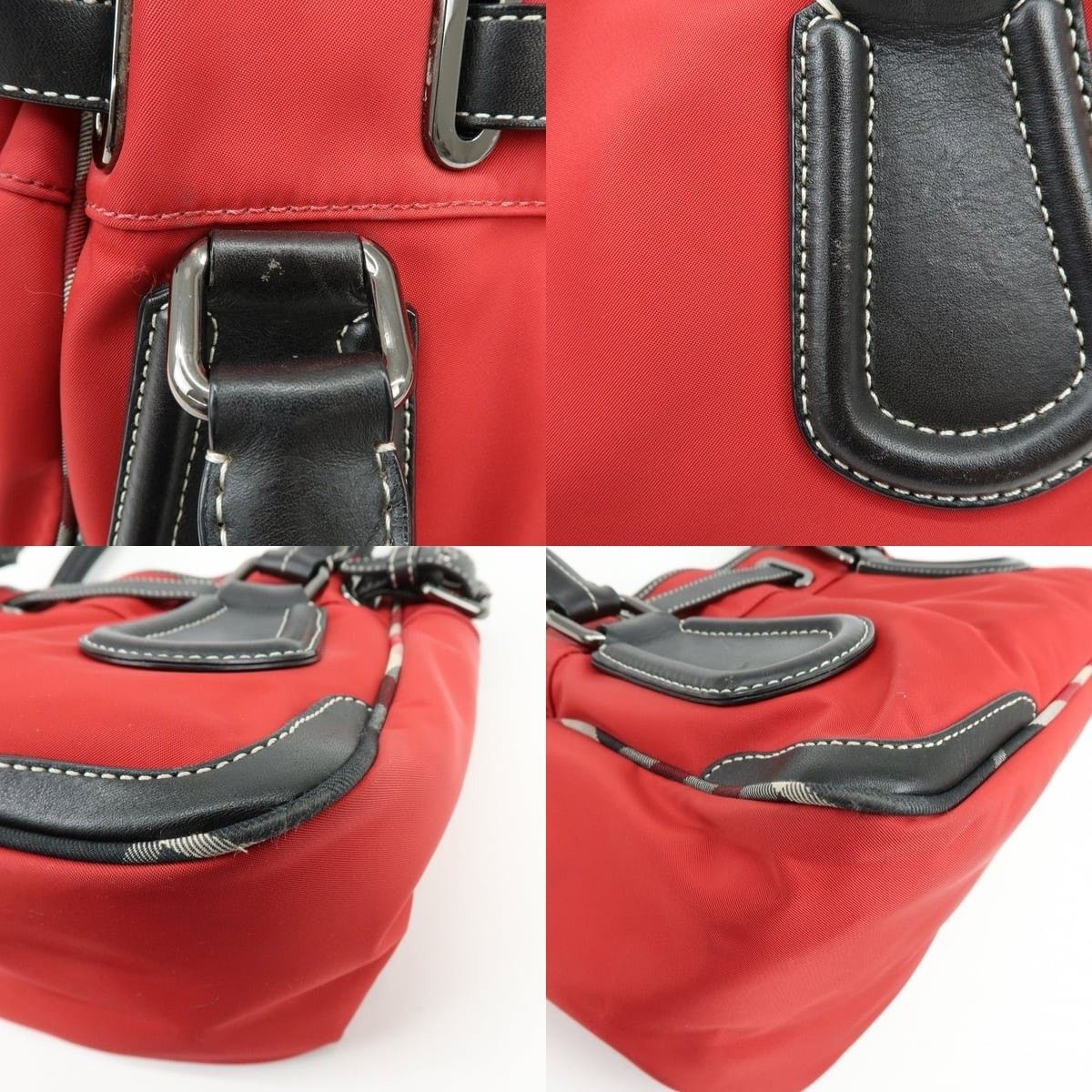 Burberry Burberry Blue Label Nova Plaid Nylon Leather Tote Red Size ONE SIZE - 5 Thumbnail