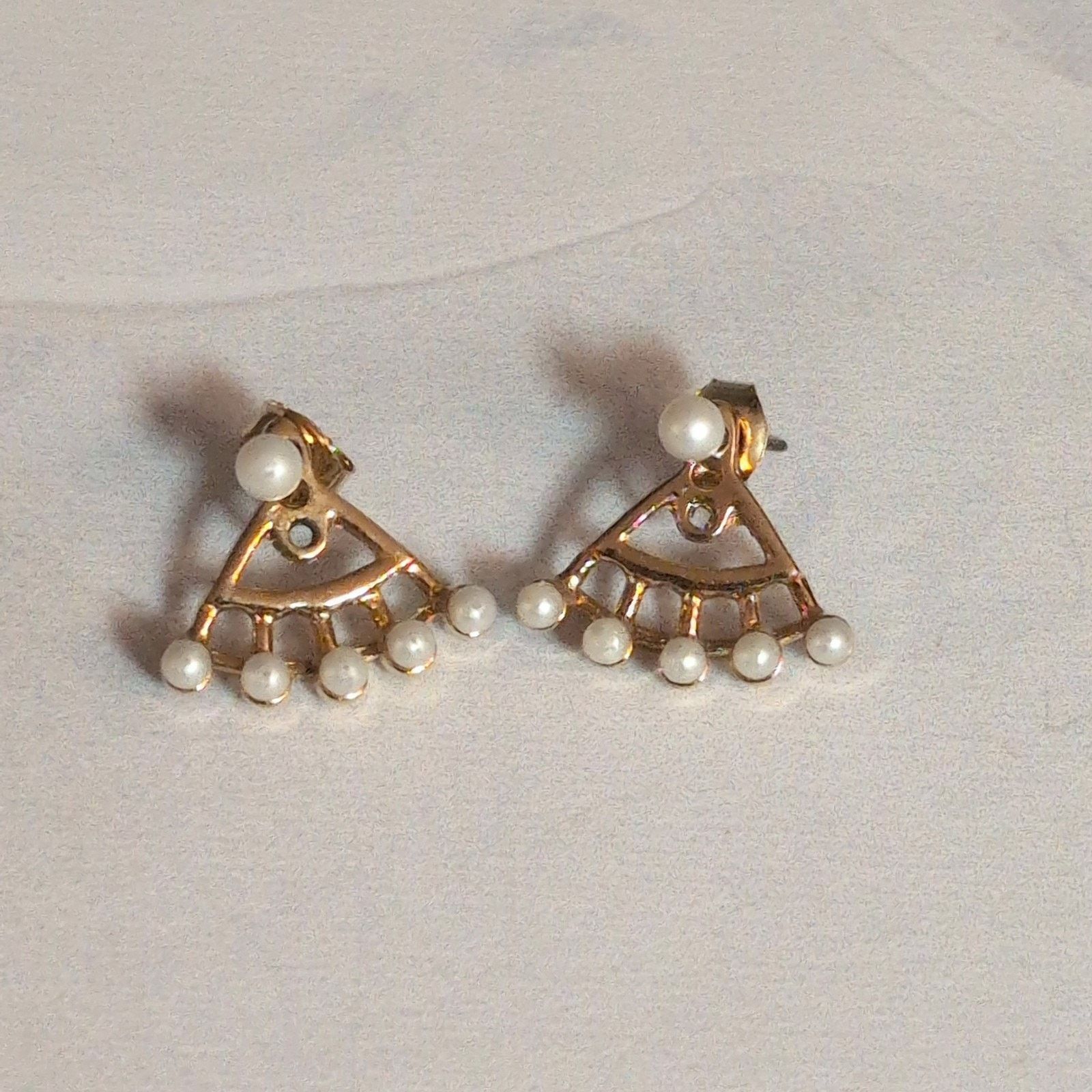 Other Dainty VTG Gold-Tone & Faux Pearl Fan-Shaped Jacket Earrings Size ONE SIZE - 4 Thumbnail