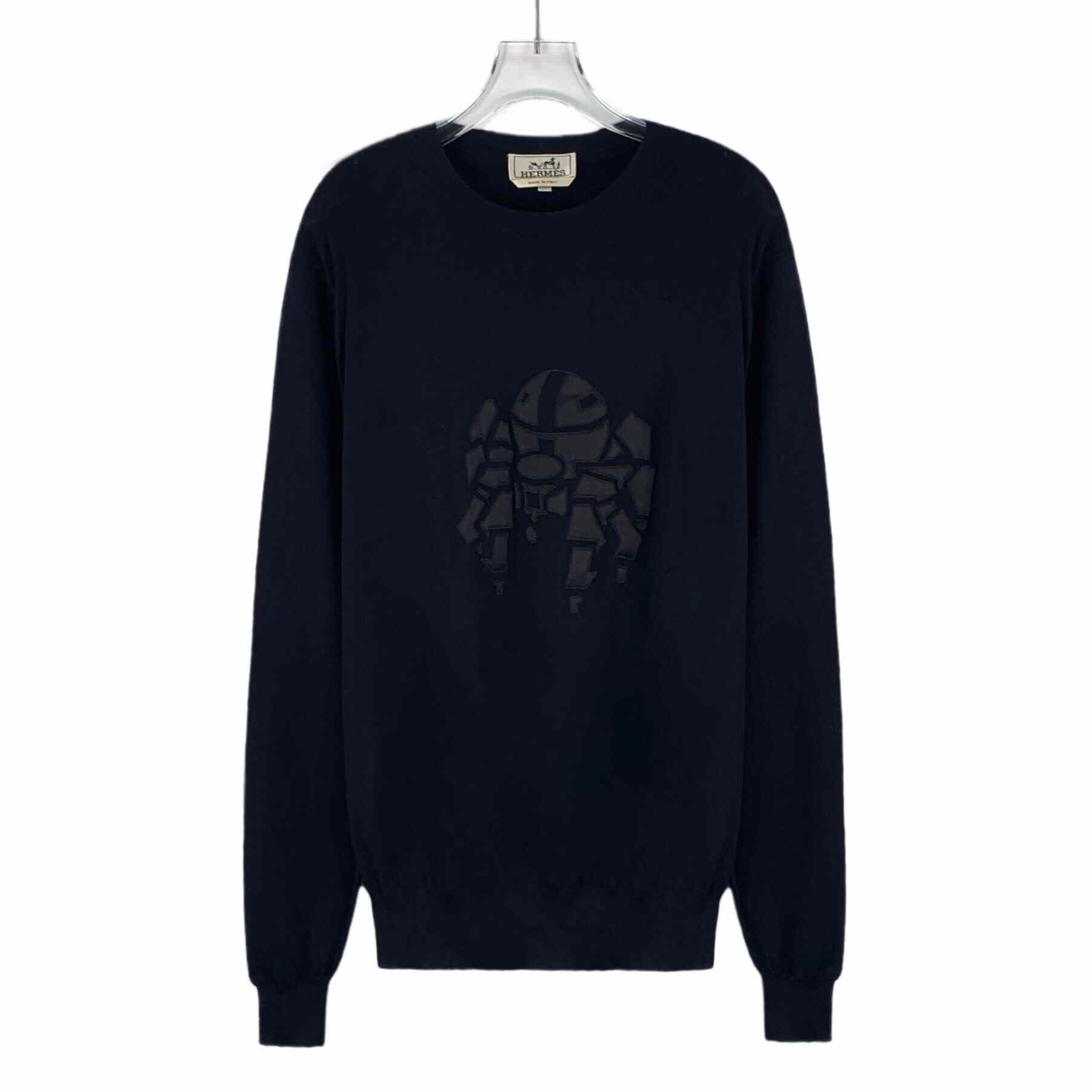 Hermes Hermes Leather Wool Blue Sweater S Women Size S / US 4 / IT 40 - 1 Thumbnail