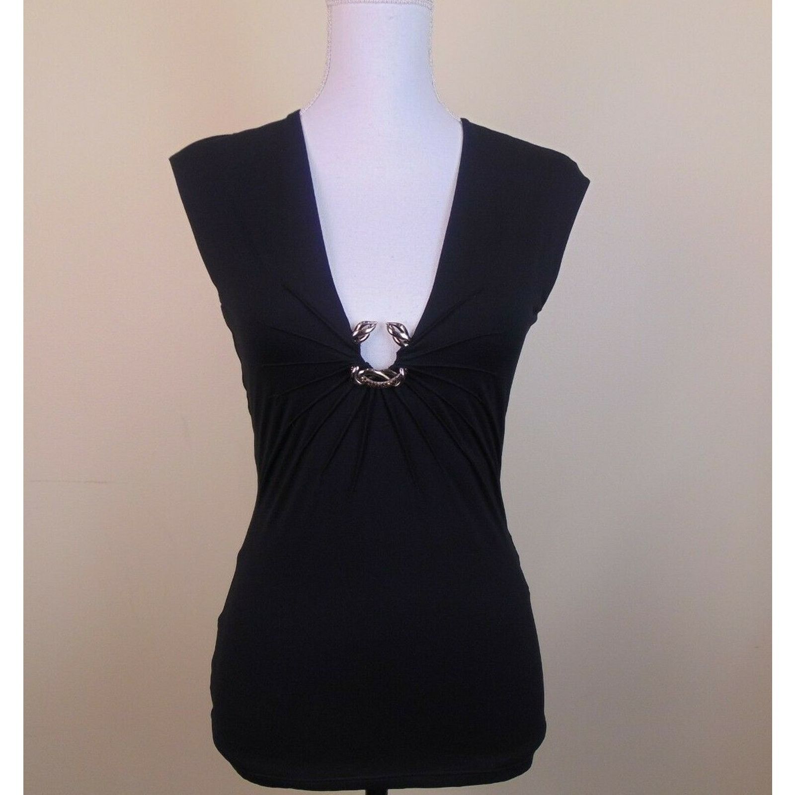Roberto Cavalli CAVALLI BLACK NYLON JEWELED CRYSTALS SLEEVELESS DRESS TOP 44 Size XXL / US 16-18 / IT 52-54 - 1 Thumbnail