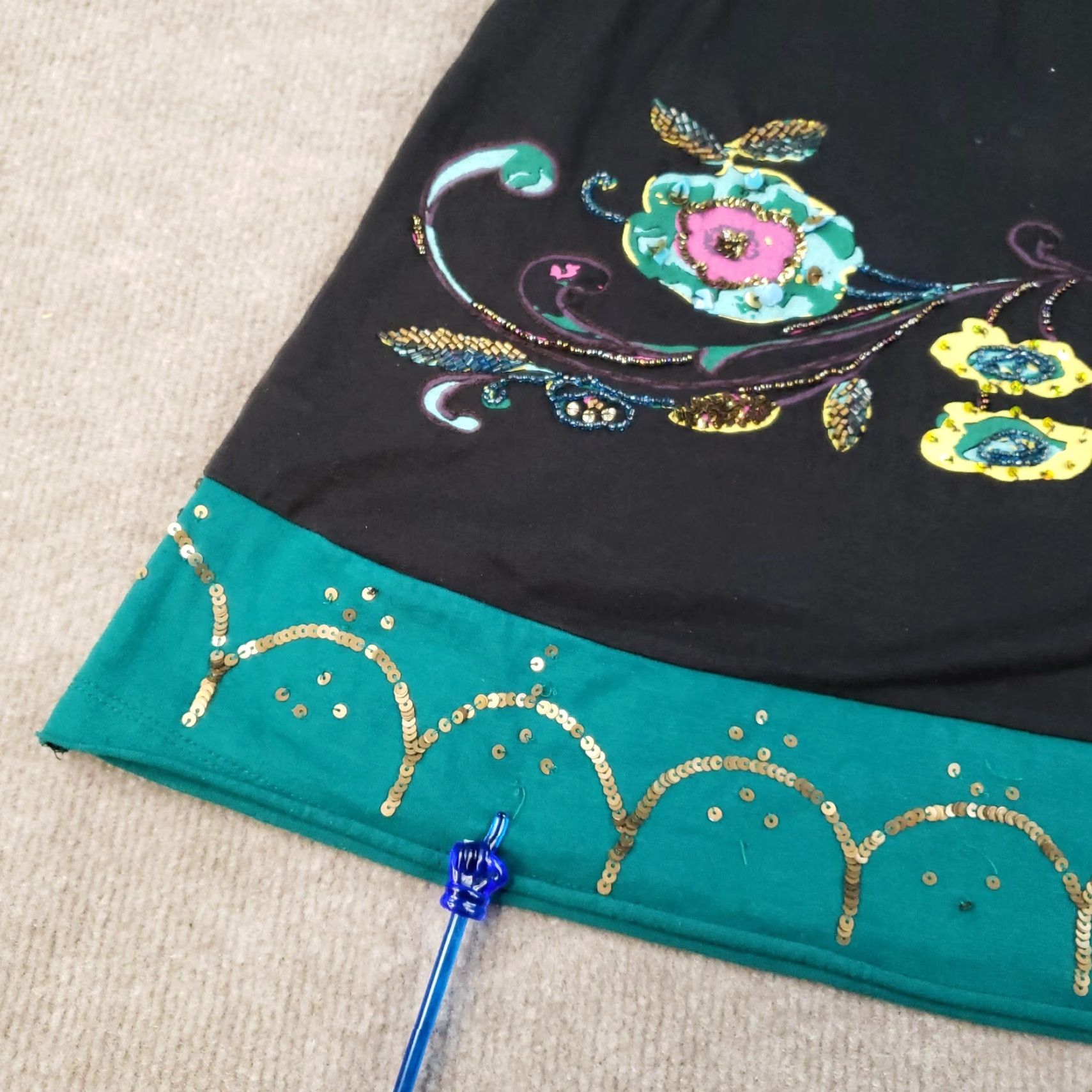 Doublet Double D Ranch Dress Womens Large Black Embroidered Embellished Beaded Sequin Floral V-Neck Knit Cotton Spandex Cowgirl Western Bohemian Size L / US 10 / IT 46 - 7 Thumbnail