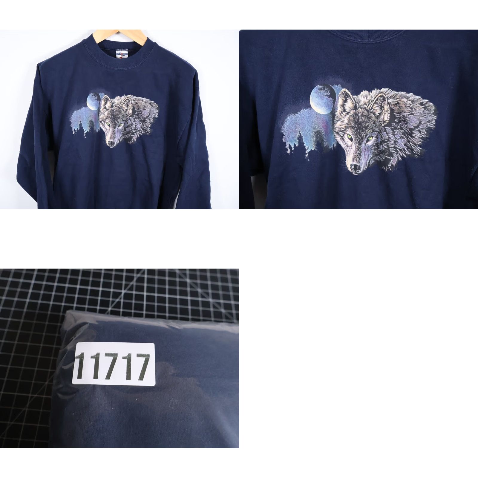Jerzees VINTAGE Jerzees Wolf Moon Sweatshirt Men Large Dark Blue Crewneck Distressed Graphic Print 90s Theme Animals Nature Size US L / EU 52-54 / 3 - 8 Thumbnail
