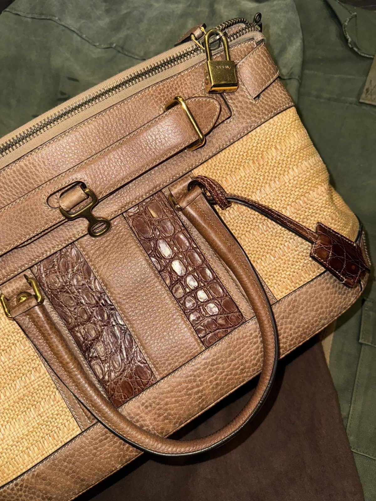 Gucci Vintage Gucci Raffia and Crocodile Handle Bag Size ONE SIZE - 3 Thumbnail