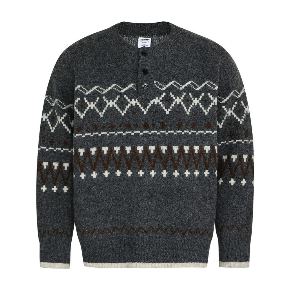Vintage Men's vintage loose button jacquard knitted sweater Size US L / EU 52-54 / 3 - 1 Thumbnail