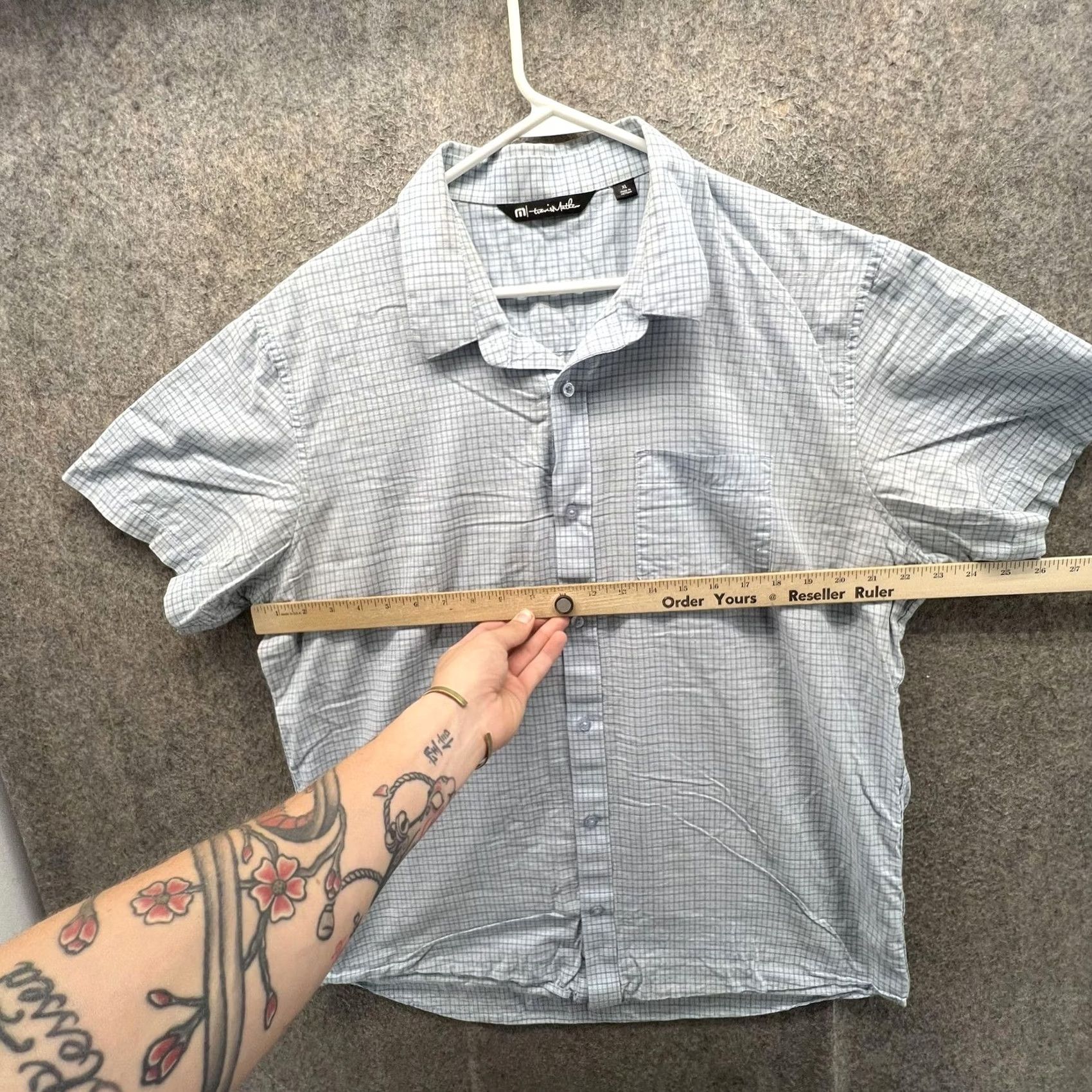 TravisMathew Travis Mathew Shirt Mens XL Blue Check Short Sleeve Button Front Casual Woven Size US XL / EU 56 / 4 - 5 Thumbnail