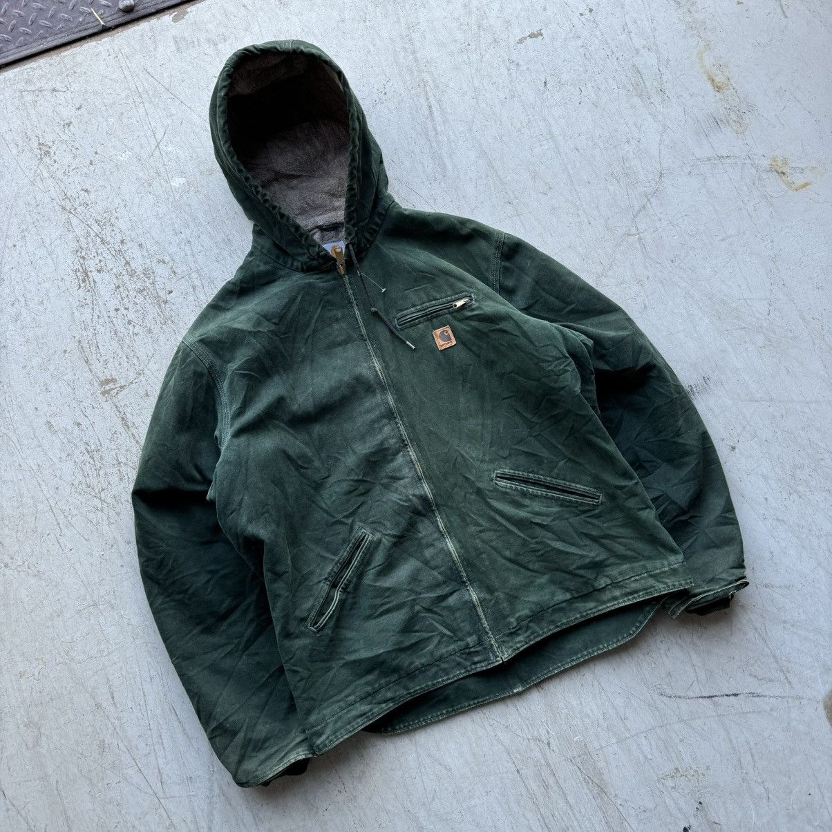 Carhartt × Vintage Crazy Vintage Carhartt Forest Green Faded Hooded Jacket Size US XL / EU 56 / 4 - 2 Thumbnail