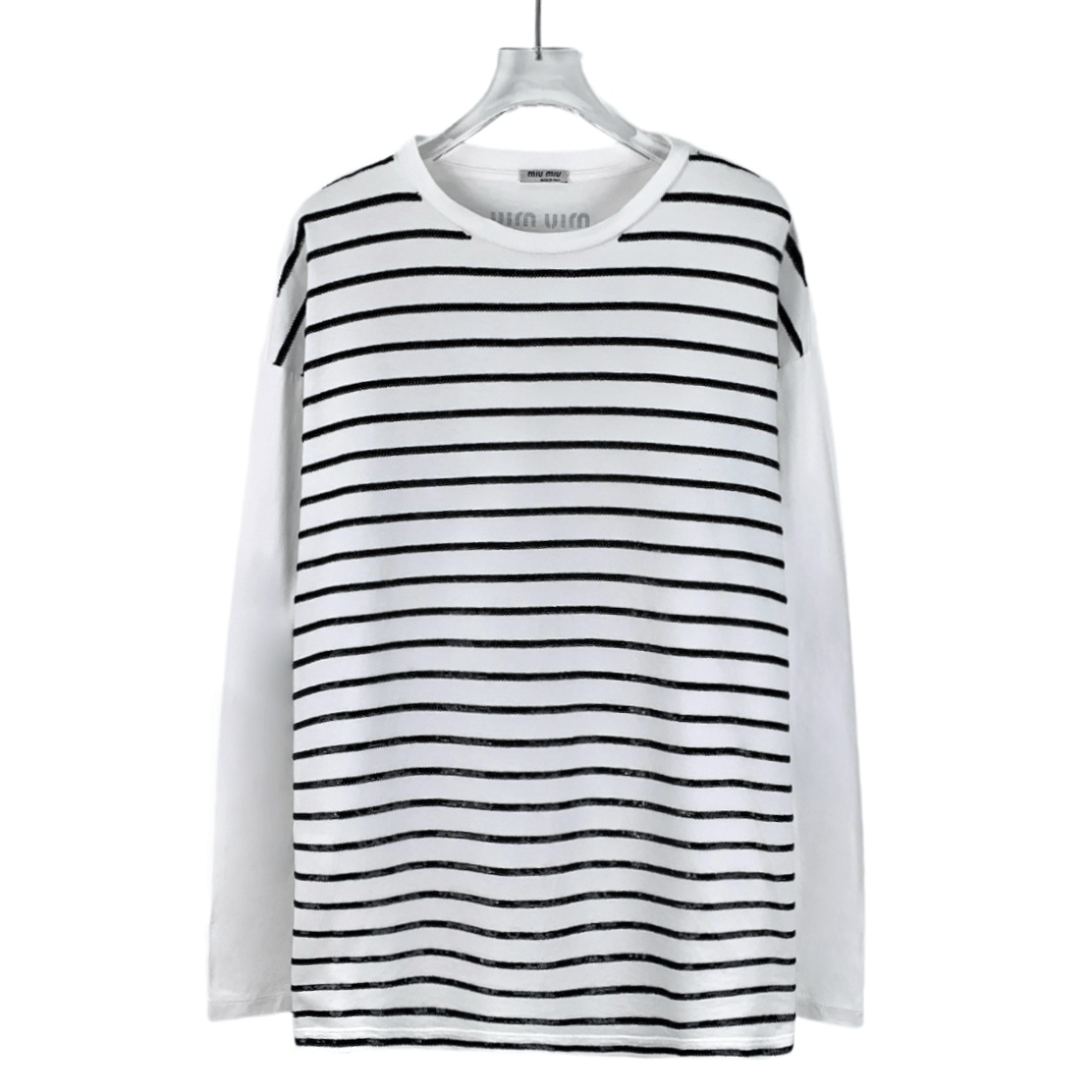 Miu Miu Miu Miu Sequin Stripe Tee White (Size S) Size S / US 4 / IT 40 - 1 Thumbnail