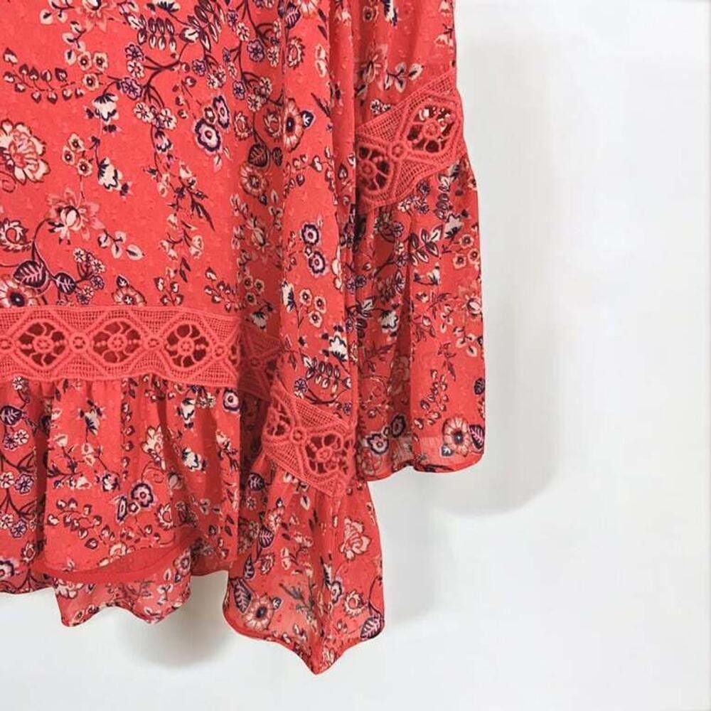 Designer Floral Bell Sleeve Blouse - Vibrant Coral Size S / US 4 / IT 40 - 4 Thumbnail