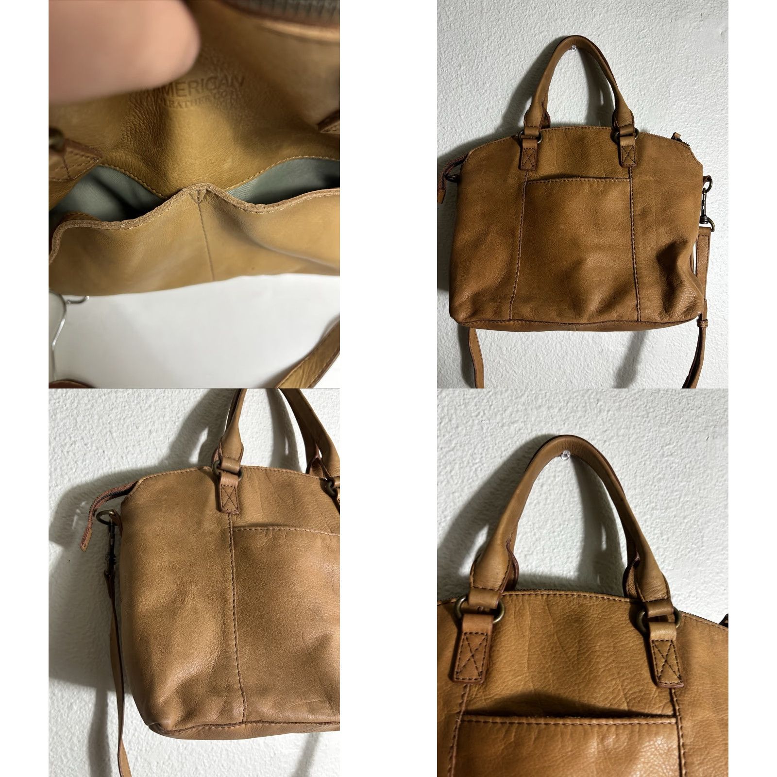 Vintage VINTAGE American Leather Co Crossbody Handbag Tan 11x10x5.5 Women Accessories Gr ay Leather Stains Size ONE SIZE - 9 Thumbnail