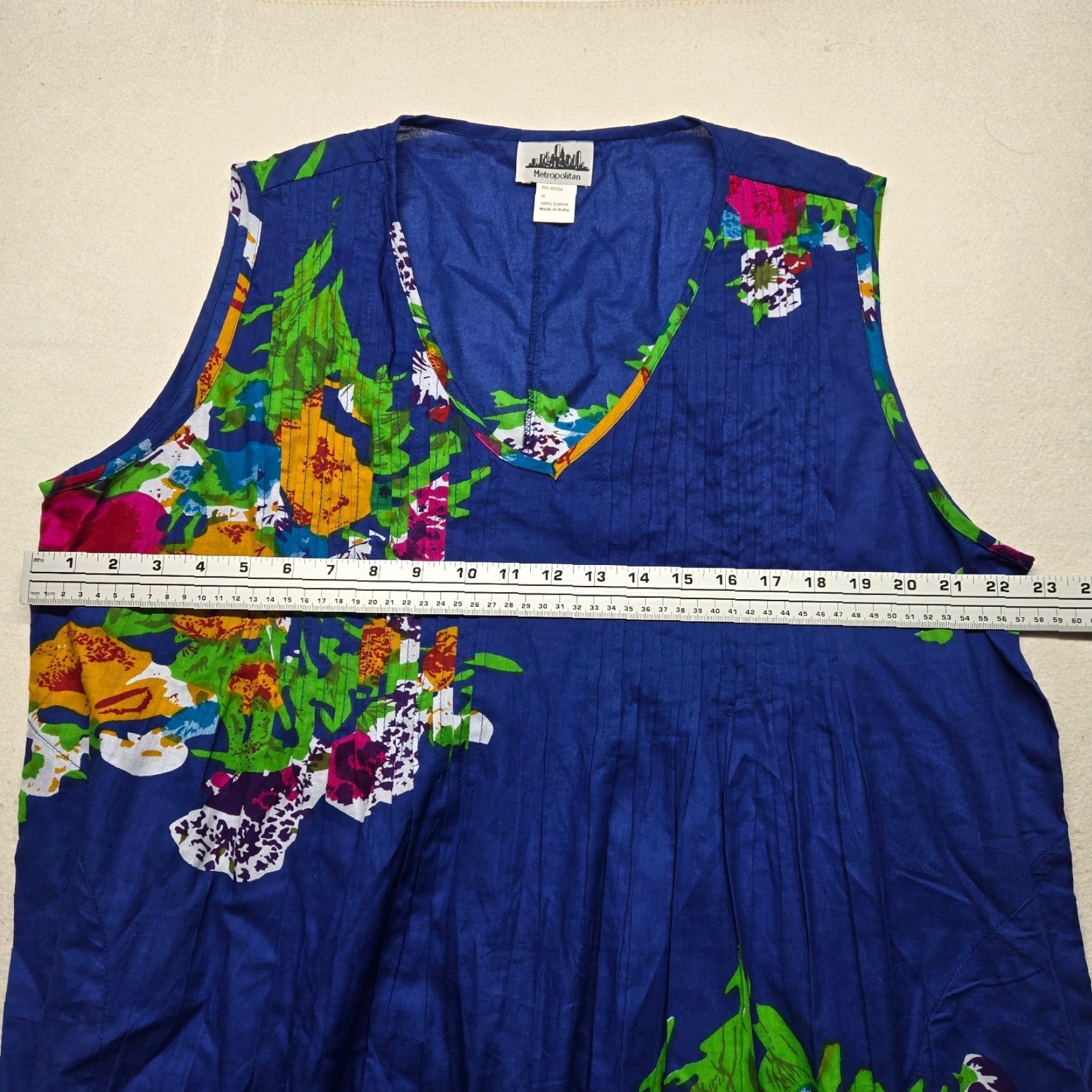 Vintage Metropolitan Women's Dress Sundress Casual 1X Blue Floral Midi Sleeveless Scoop Neck Summer Vintage No 0 Size XL / US 12-14 / IT 48-50 - 5 Thumbnail