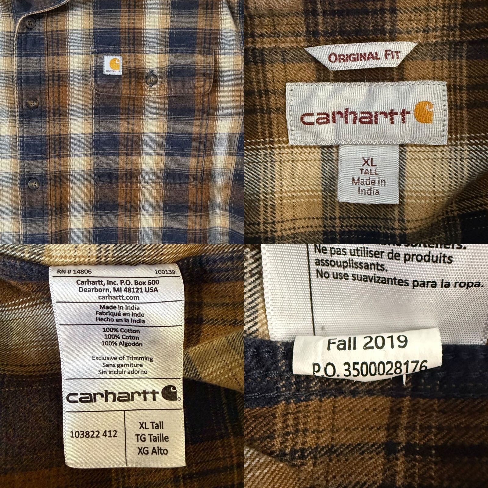 Carhartt Carhartt Heavyweight Plaid Flannel Shirt Brown Original-Fit XLT Mens Cotton Size US XL / EU 56 / 4 - 8 Thumbnail