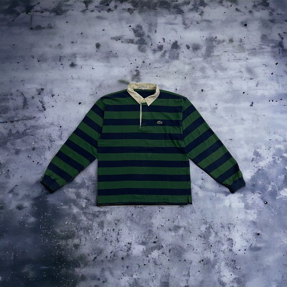 image of Vintage 90’S Stripe Polo Rugby Lacoste Chemise in Green, Men's (Size Large)
