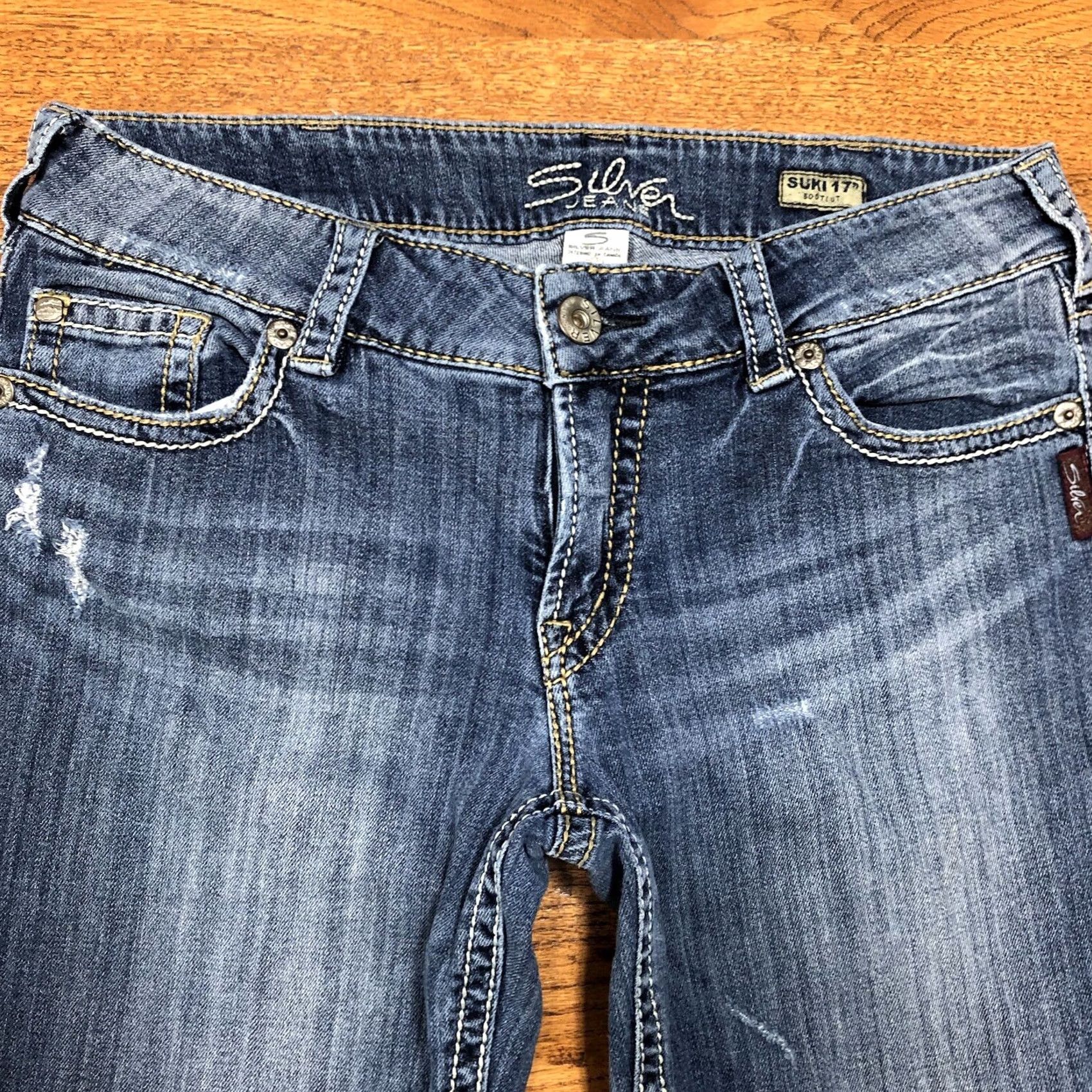 Silver Jeans Co. Silver Jeans Womens Bootcut Jeans Blue Tag 31 X 30 Inseam Distressed Denim Size 24" / US 00 / IT 34 - 4 Thumbnail