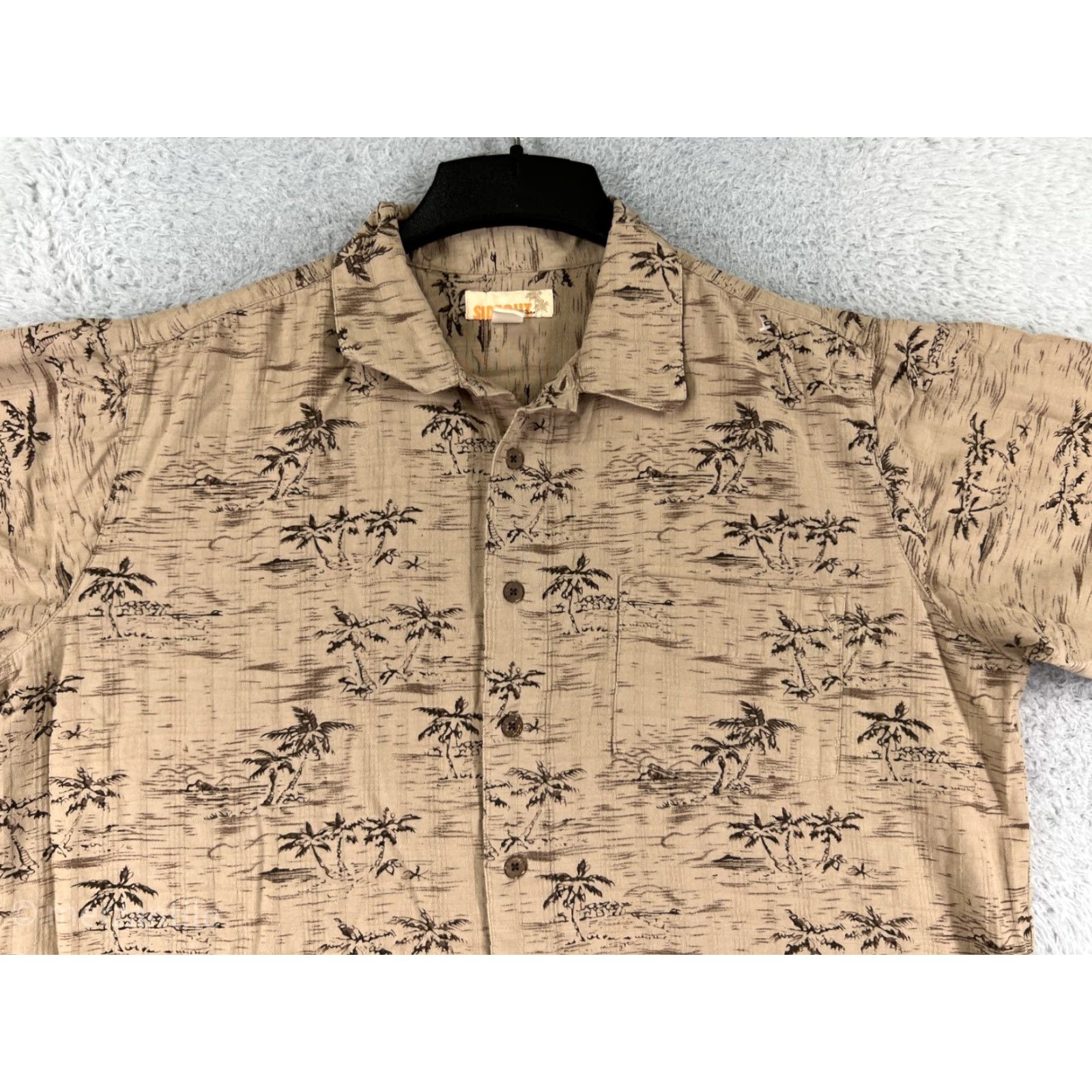 Sideout Sideout Shirt Mens L Beige Hawaiian Palm Island Print Aloha Floral Beach Summer Hawaiian 90s? Size US L / EU 52-54 / 3 - 4 Thumbnail