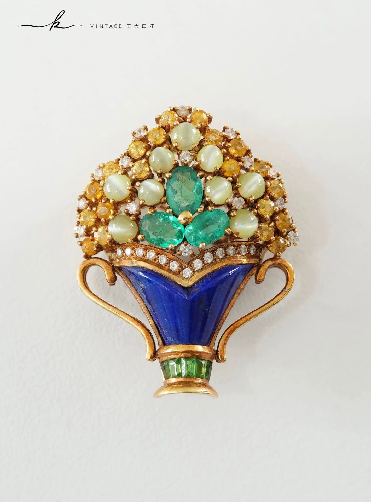 Other Vintage 18K Gold Multi-Gemstone Floral Basket Brooch Size ONE SIZE - 8 Thumbnail