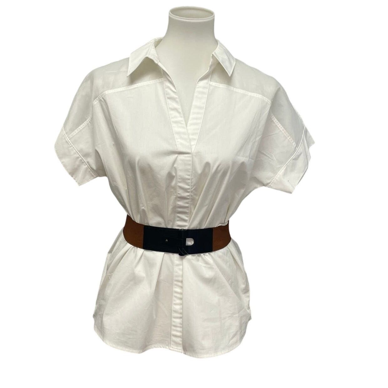 Worthington New Worthington Womens Small Cotton Blend Belted Shirt Size S / US 4 / IT 40 - 1 Thumbnail