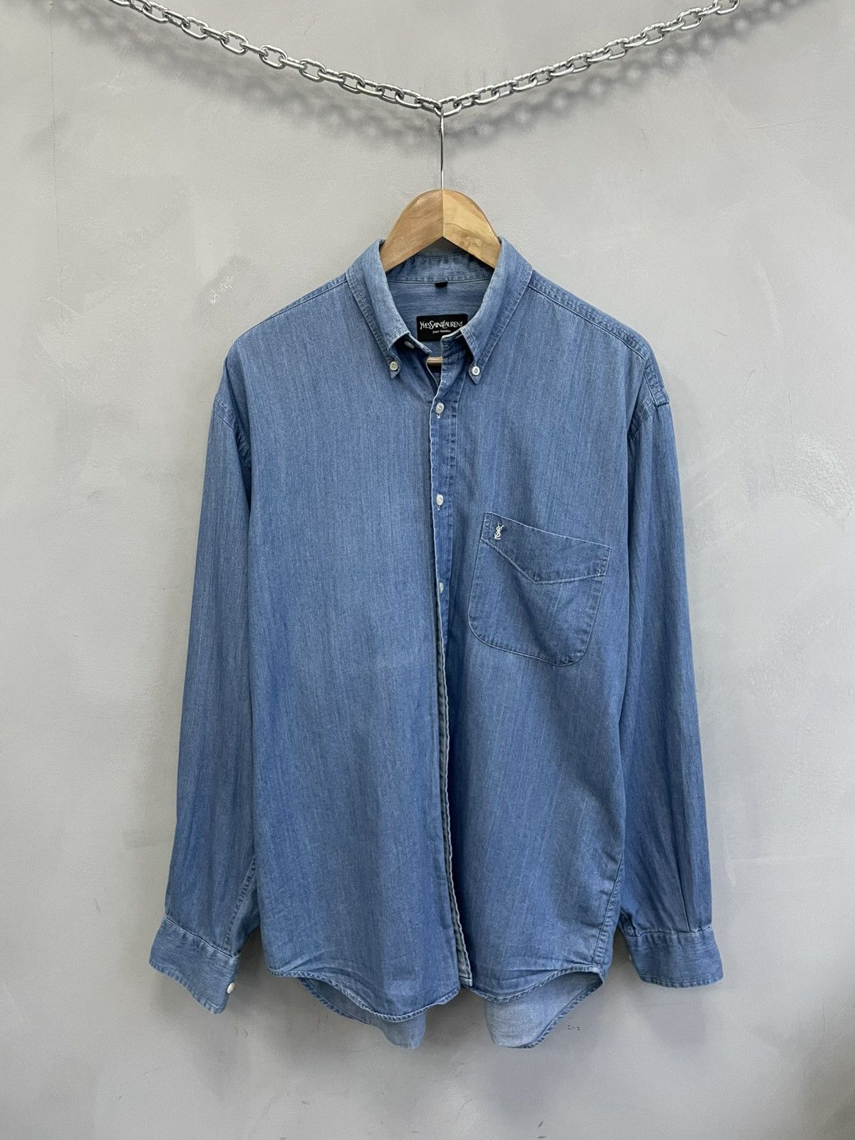 Yves Saint Laurent blue old money shirt button up slyle