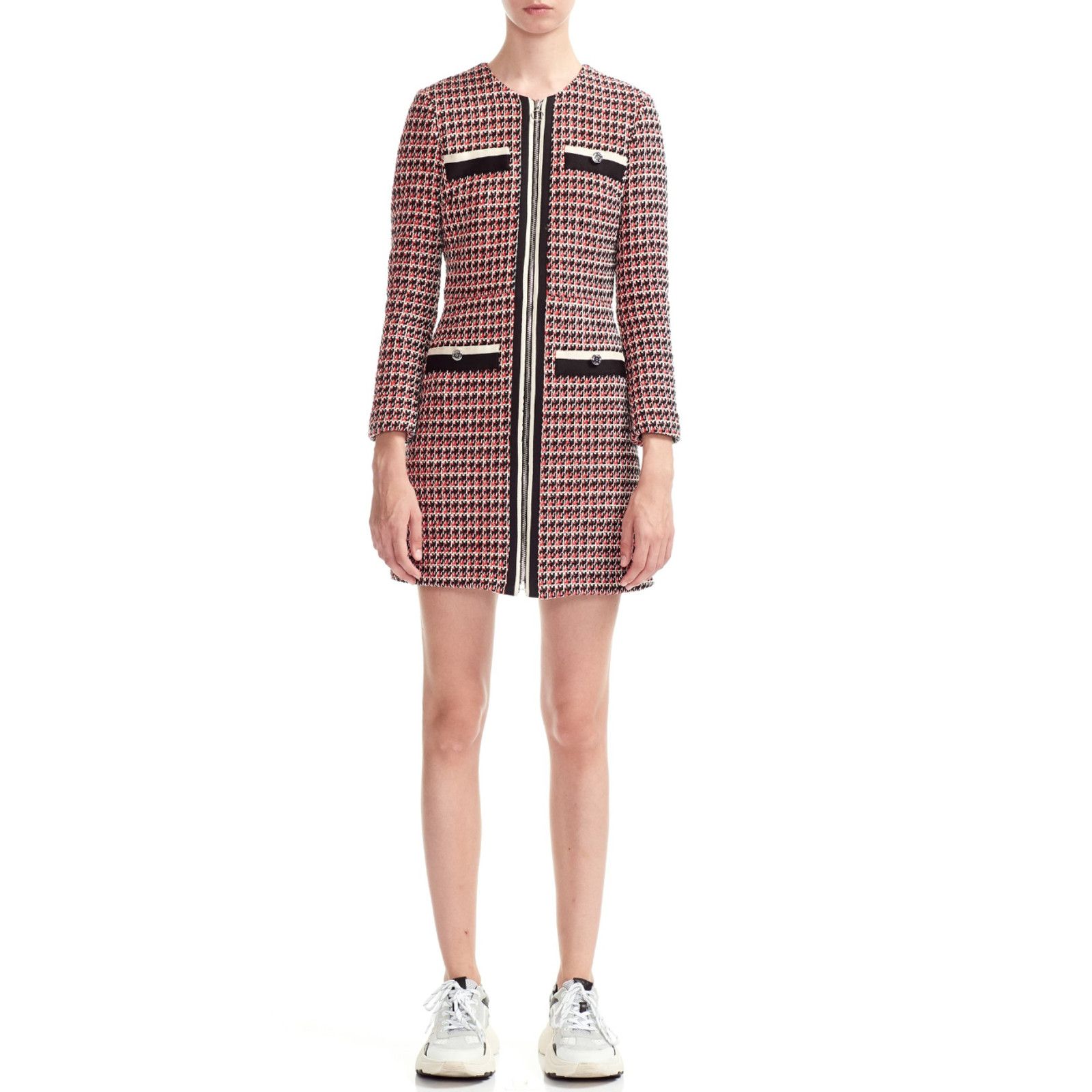 Maje Women Romane Tweed Mini Dress Rouge Size 42/XL