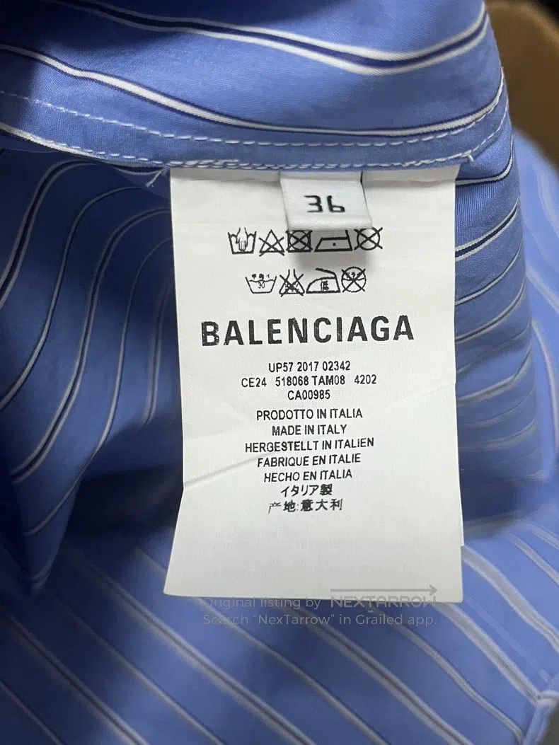 Balenciaga Balenciaga Blue Structural Slogan Logo Striped Shirt Size XS / US 0-2 / IT 36-38 - 4 Thumbnail